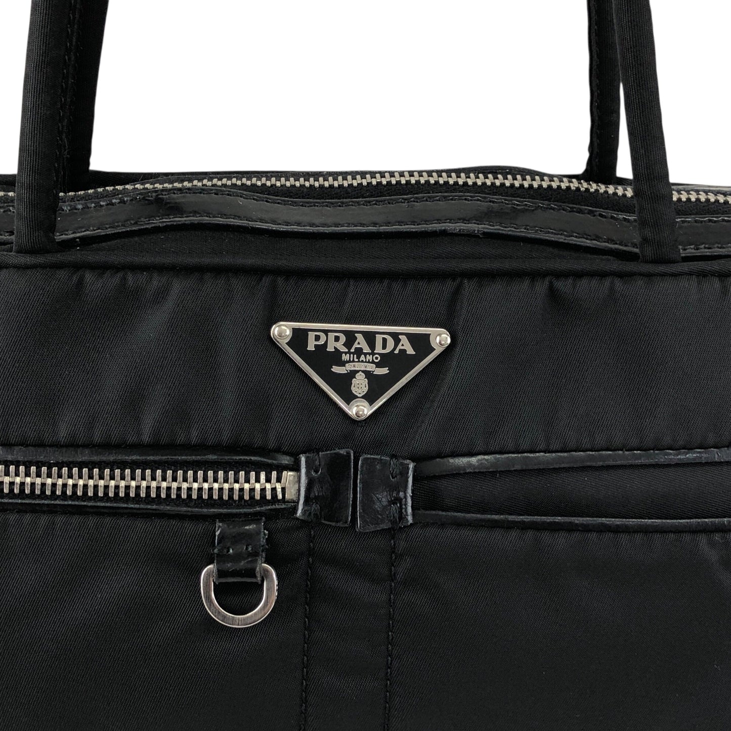 PRADA Tessuto Triangle Logo Front Pocket Small Boston bag Handbag Black Vintage gips8j