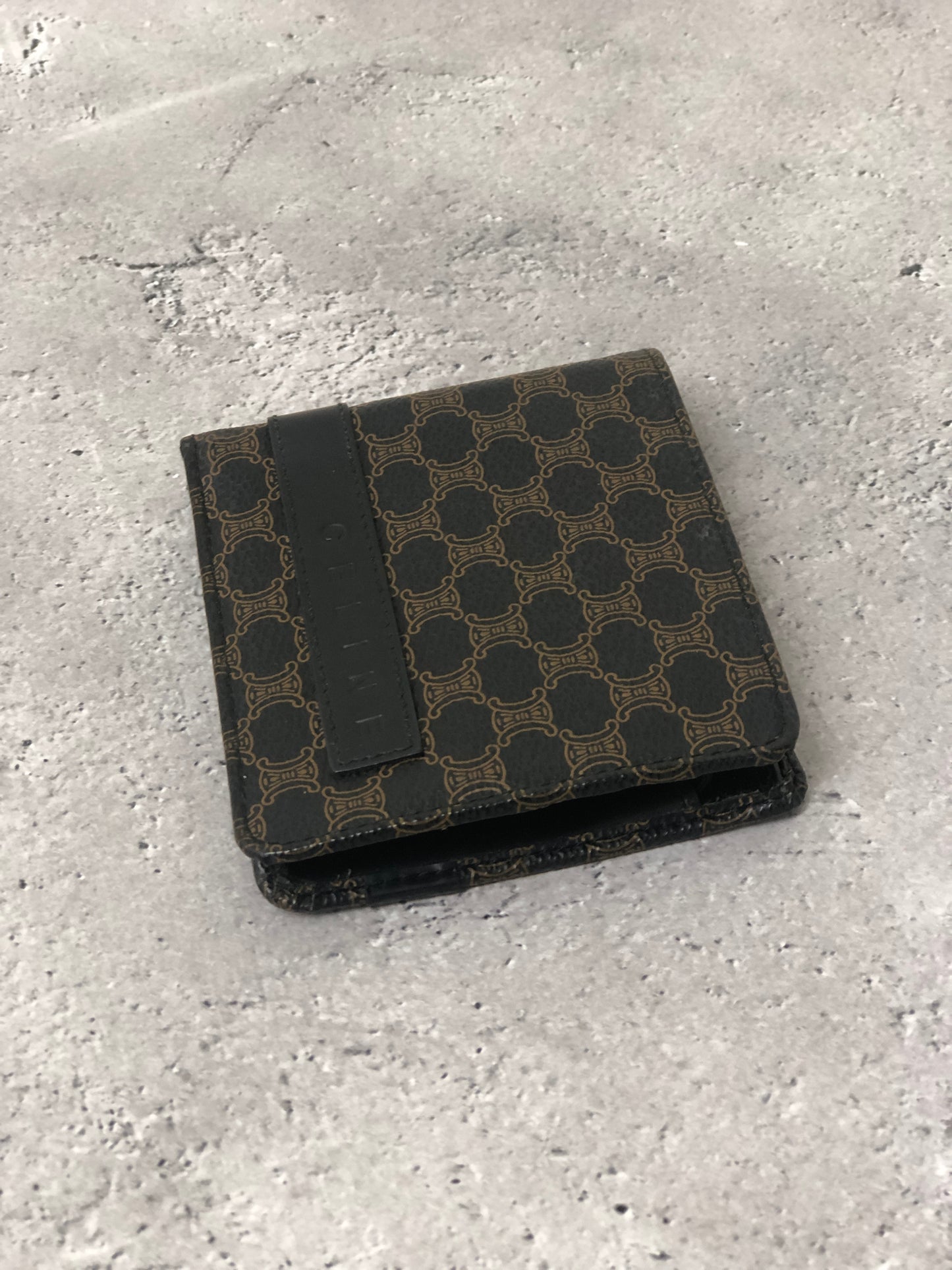 CELINE Macadam Logo PVC Leather Folded Wallet Black Vintage 57nfmr