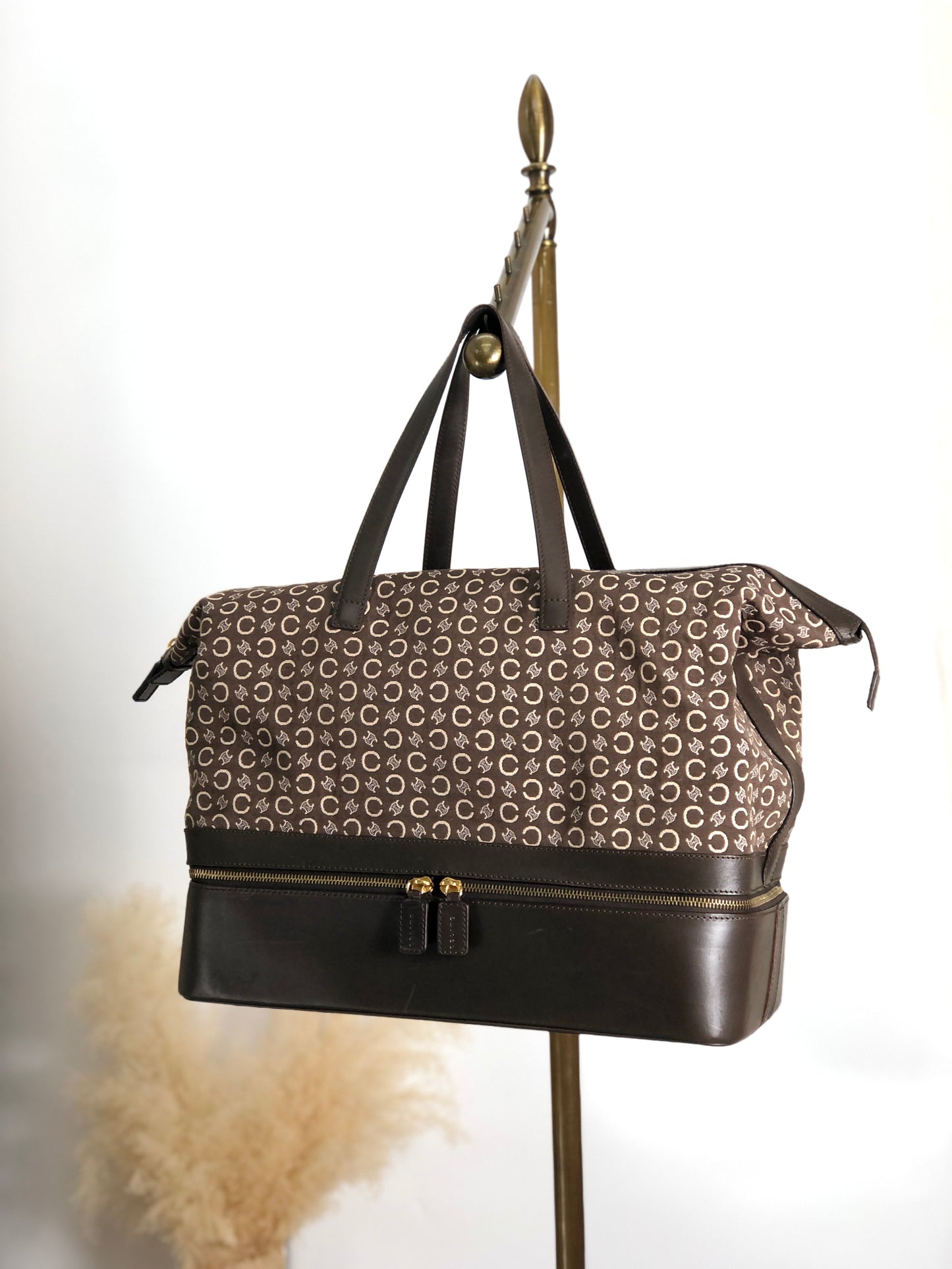 CELINE Macadam Handbag Boston bag Brown Vintage 7kve88