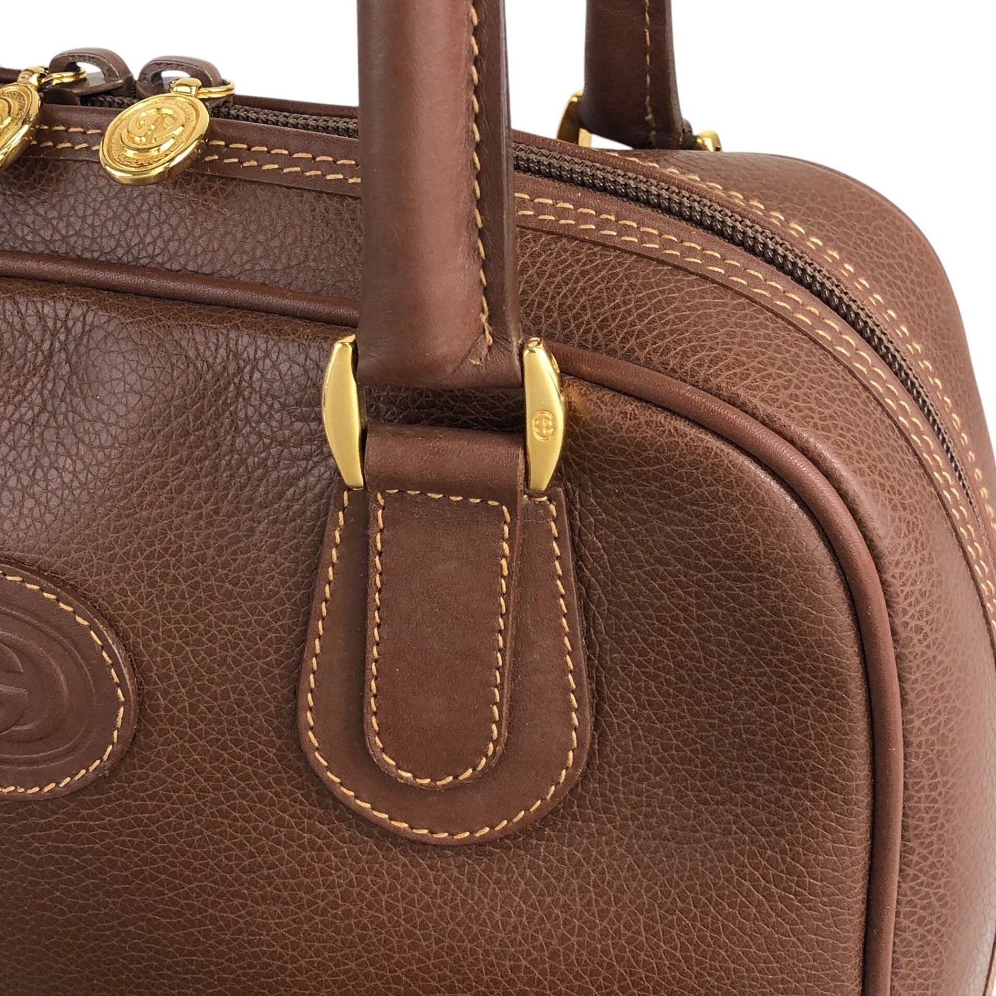 GUCCI Logo Embossed Handbag Boston bag Brown Vintage 7vibey