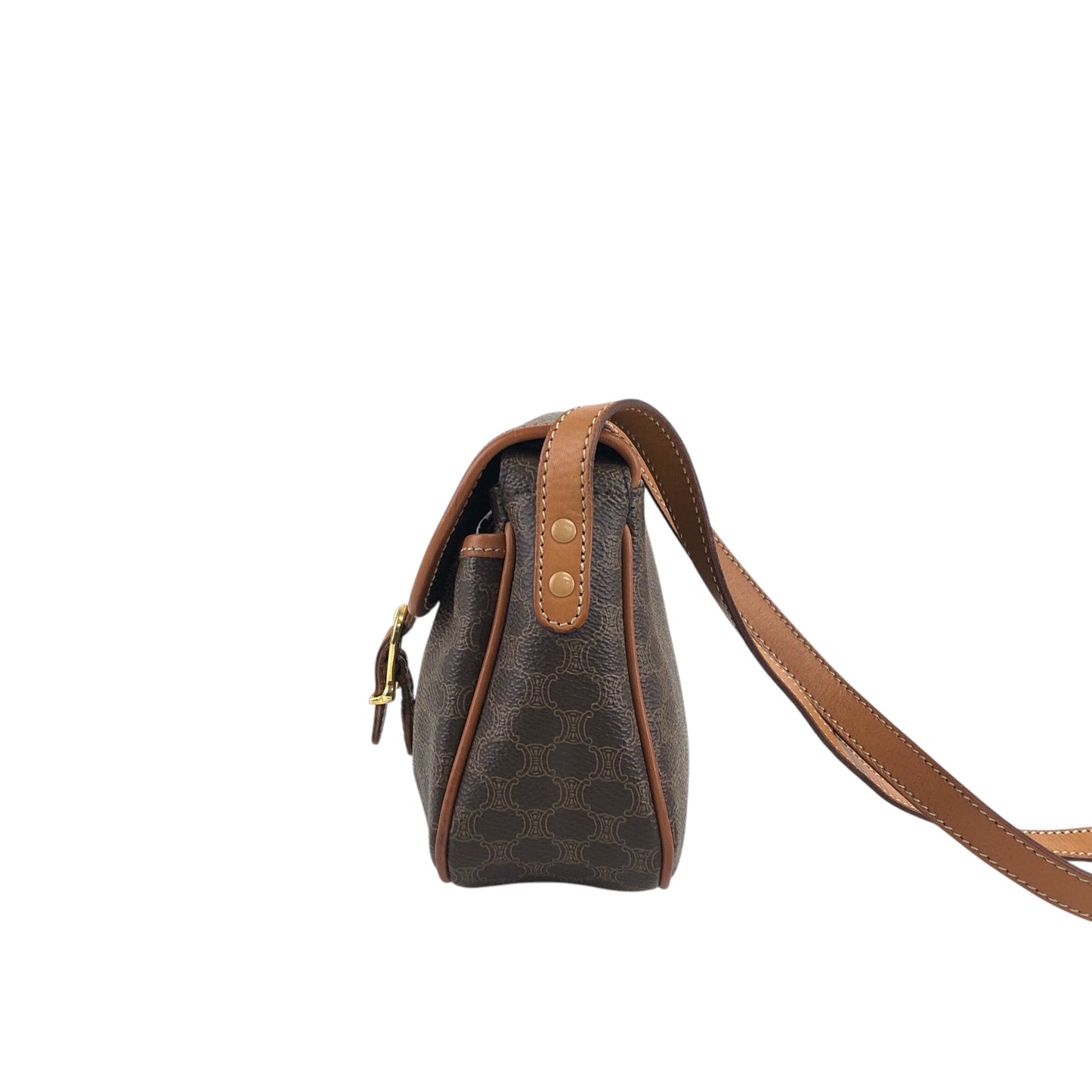 CELINE Macadam Blason Front Buckle Shoulder bag Brown Vintage msur28