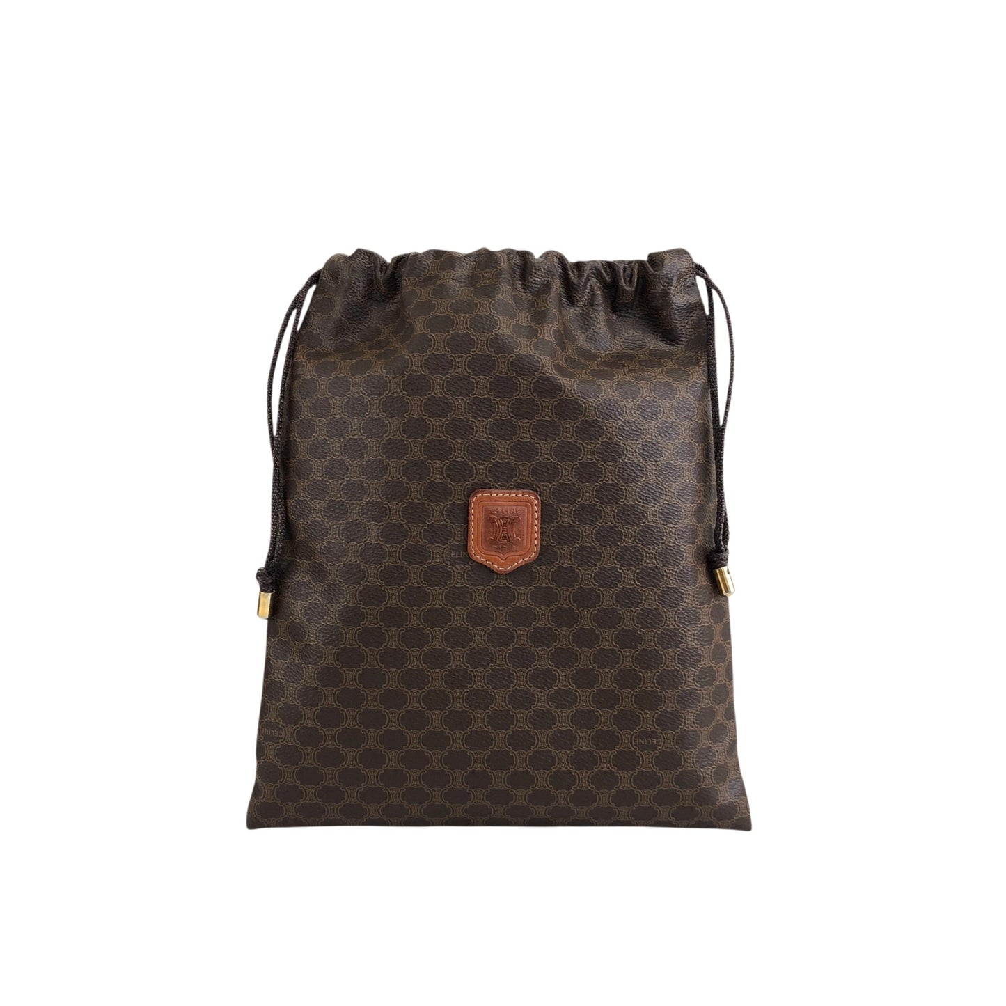 CELINE Macadam Blason Drawstring Small Handbag Pouch Brown Vintage 6ve7d6