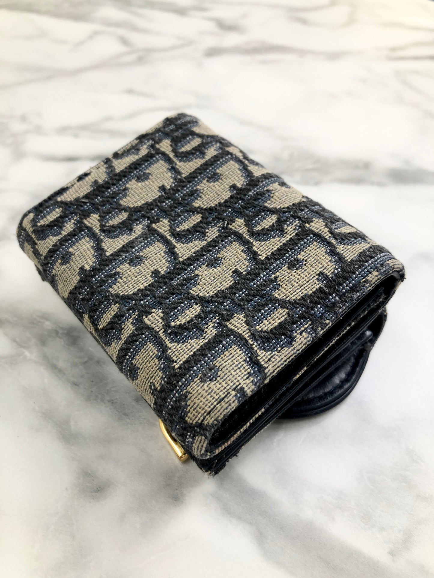 Christian Dior Oblique 提花皮革三折皮夾 海軍藍 復古 ybv7tj