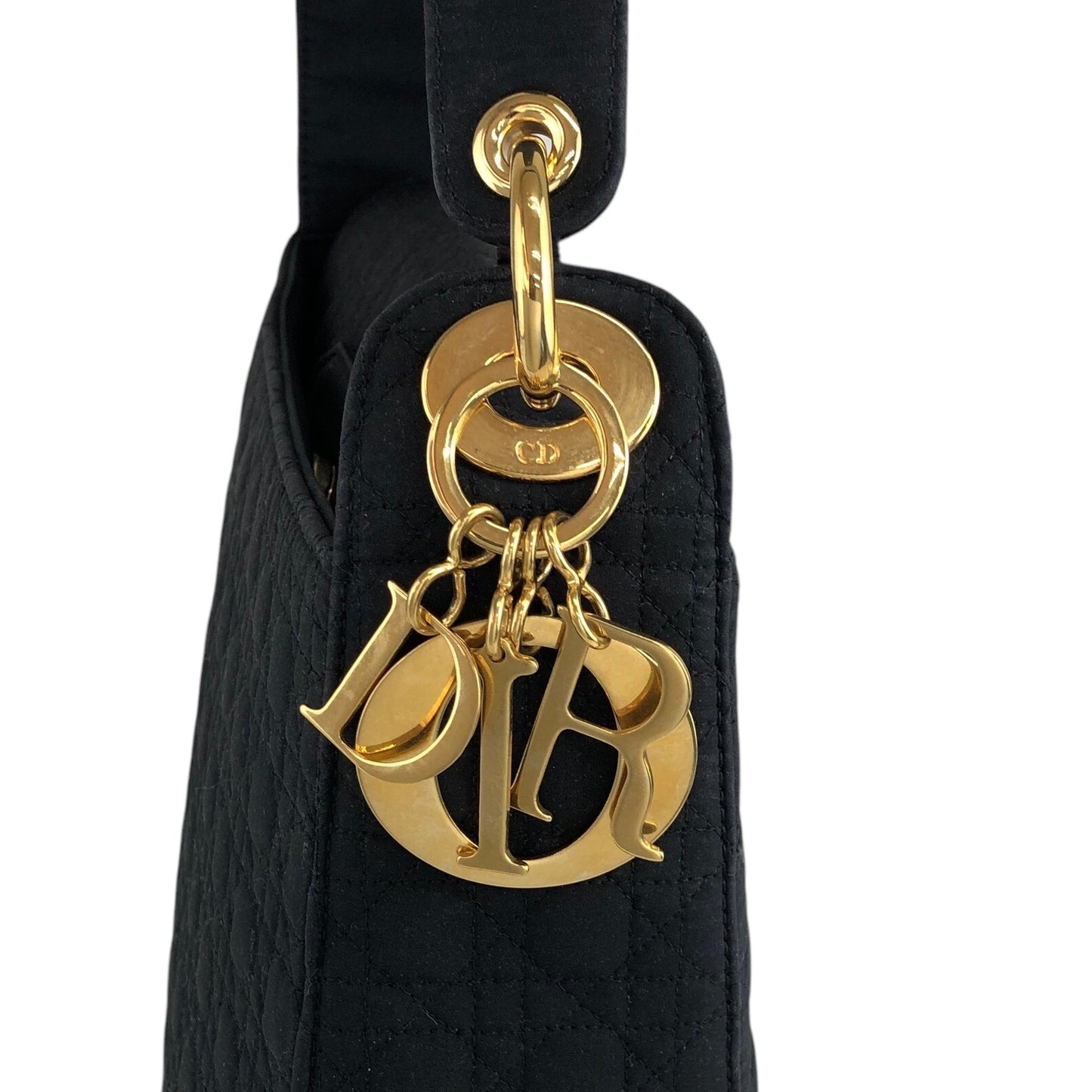 Christian Dior Cannage Logo Charm Shoulder bag Black Vintage jbwgb7