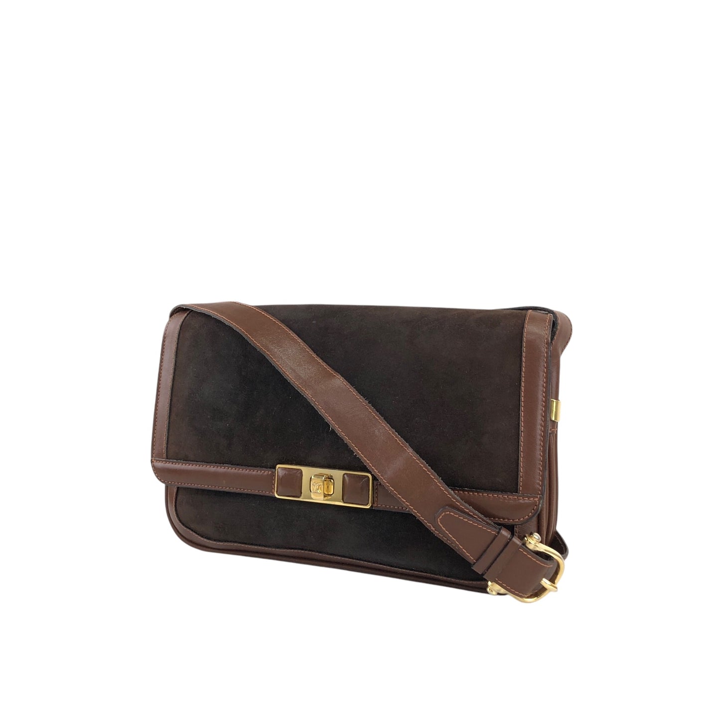 CELINE Blason Turn Lock Shoulder bag Brown Vintage j6d53x