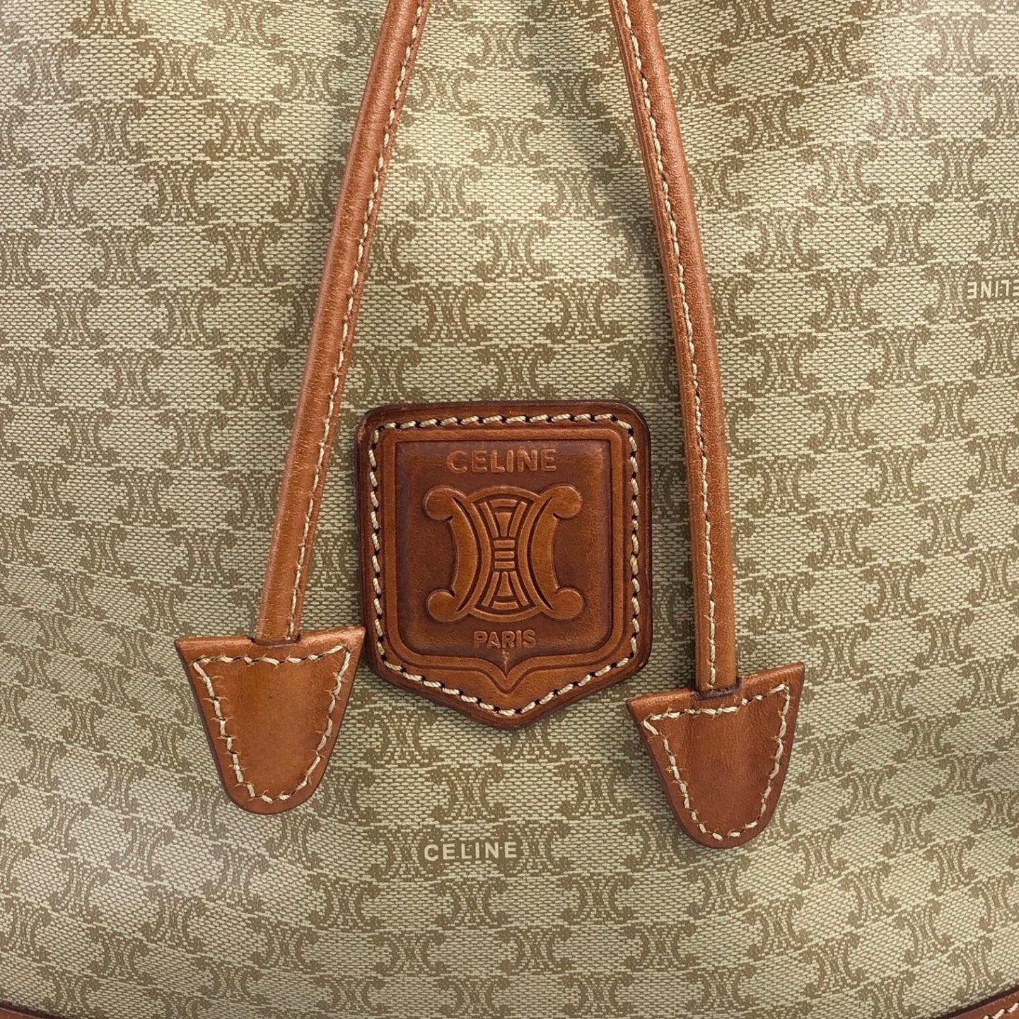 CELINE Macadam Blason Drawstring Shoulder bag Beige Vintage p4favs