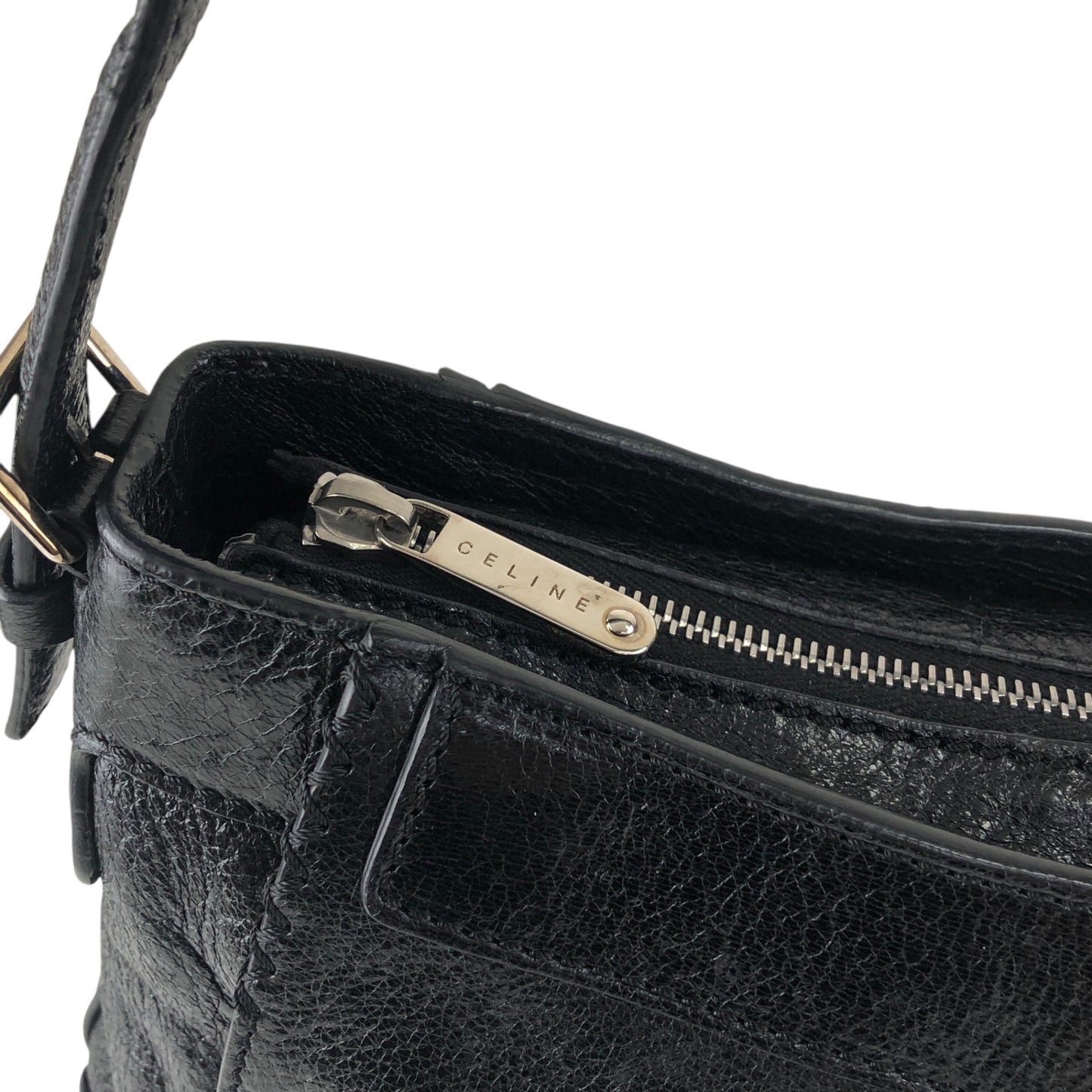 CELINE Horse Carriage Logo Handbag Hobobag Black Vintage hieixd