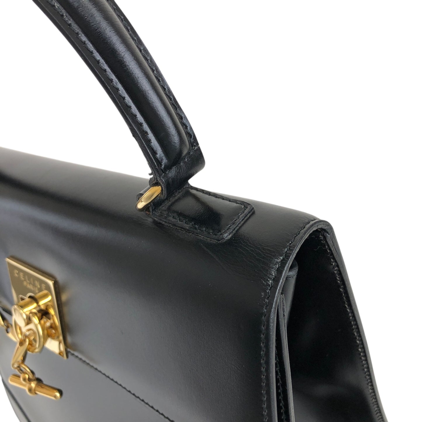 CELINE Gancini Two-way Top Handle Handbag Shoulder bag Black Vintage cjehs7