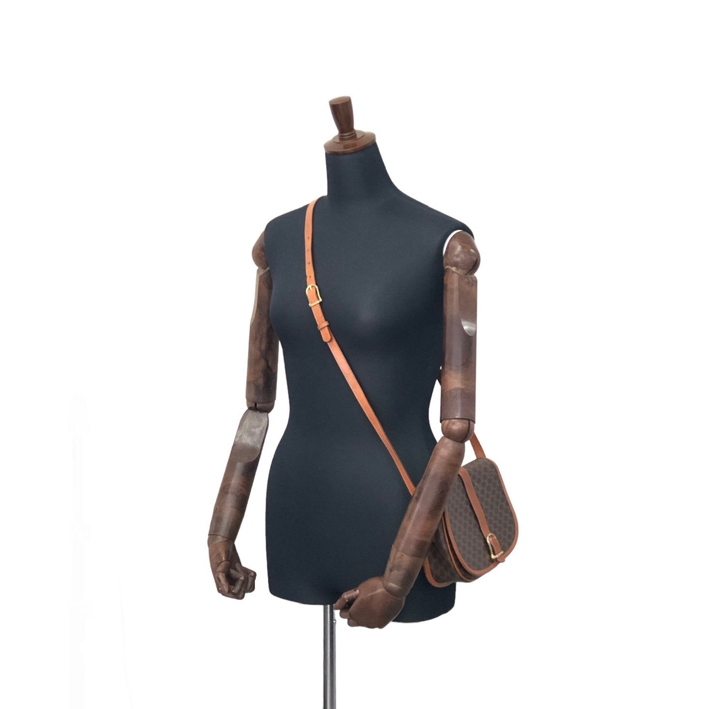 CELINE Macadam Front Buckle PVC Leather Shoulder bag Brown Vintage 7dgwui
