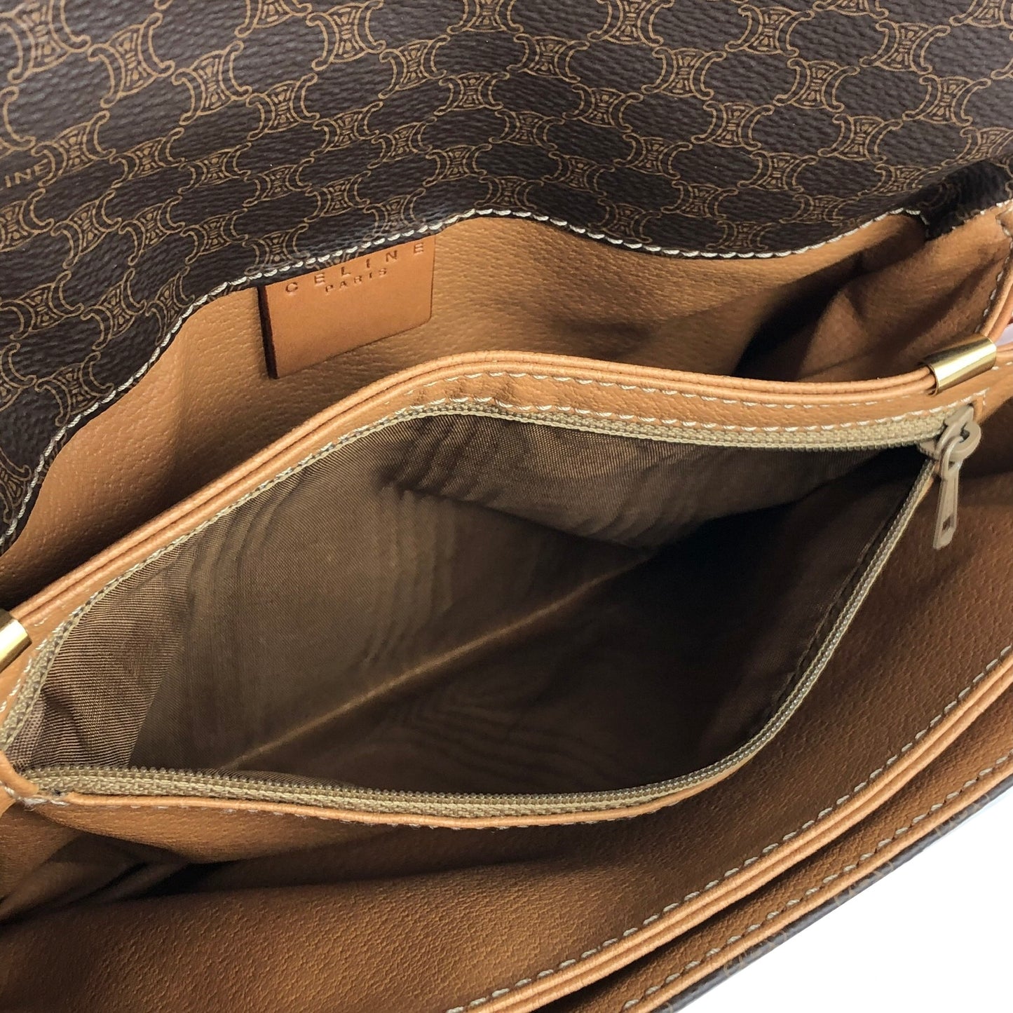 CELINE Macadam Blason Front Buckle Shoulder bag Brown Vintage cju27m