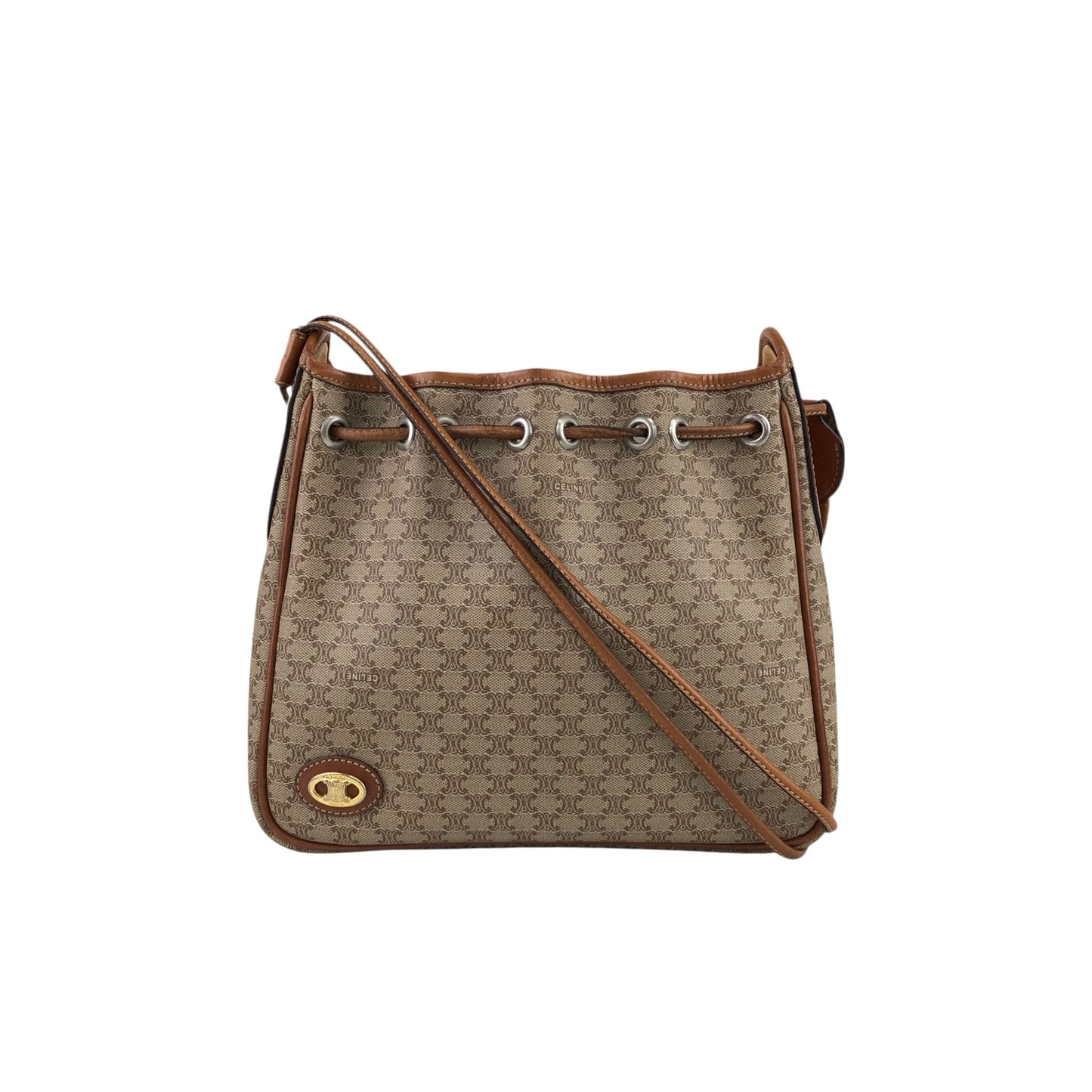 CELINE Macadam Blason Drawstring Shoulder bag Beige Vintage 3fus72