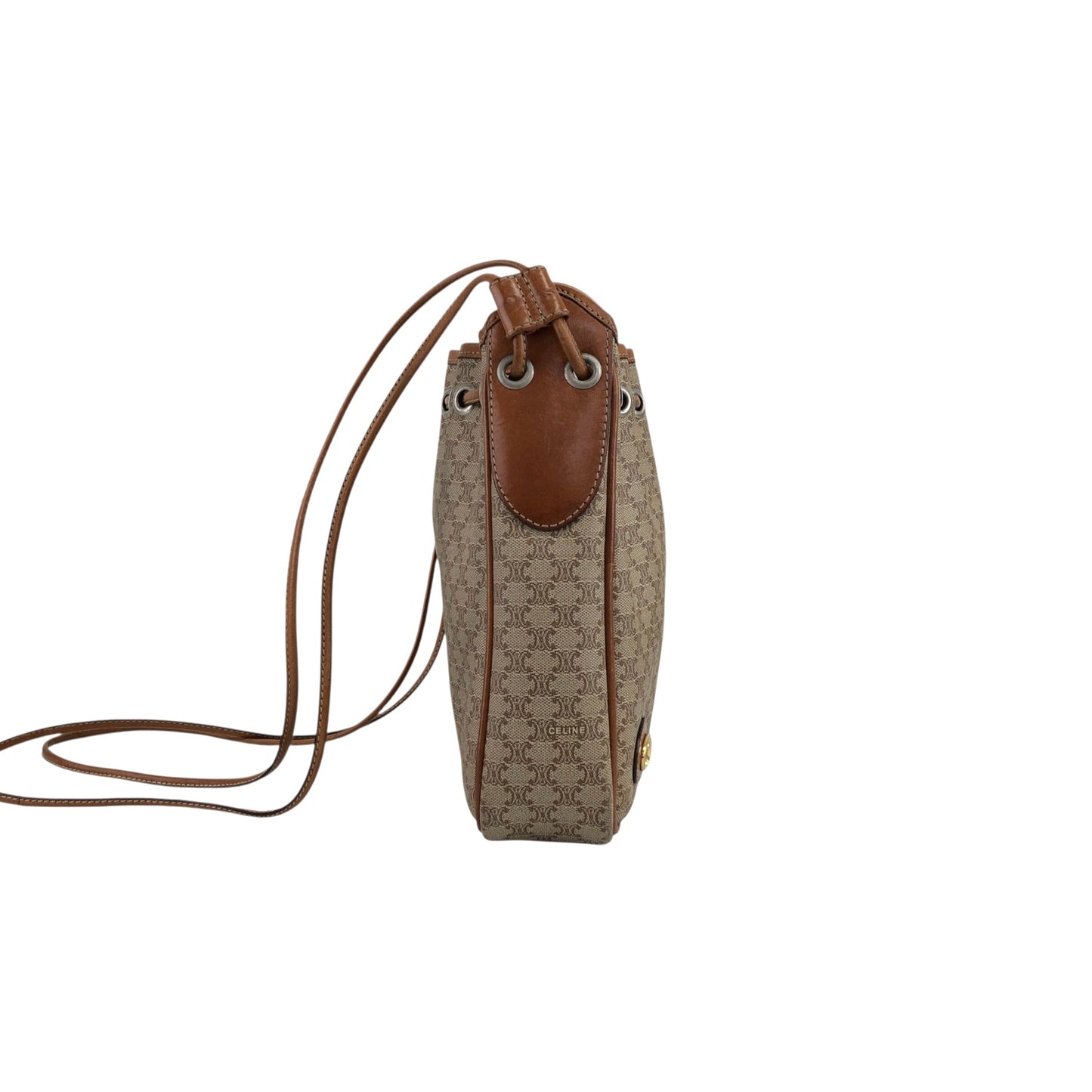 CELINE Macadam Blason Drawstring Shoulder bag Beige Vintage 3fus72