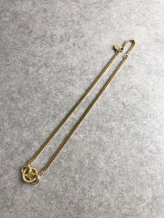 CELINE Blason Rhinestone Necklace Gold Vintage jghz4v