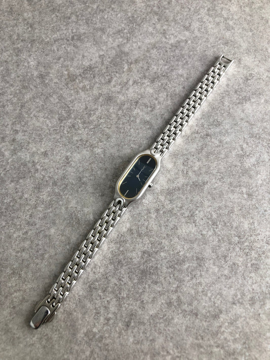 Yves Saint Laurent YSL Logo Quartz Watch Silver×Blue 5421-H08118 Vintage wiaeny