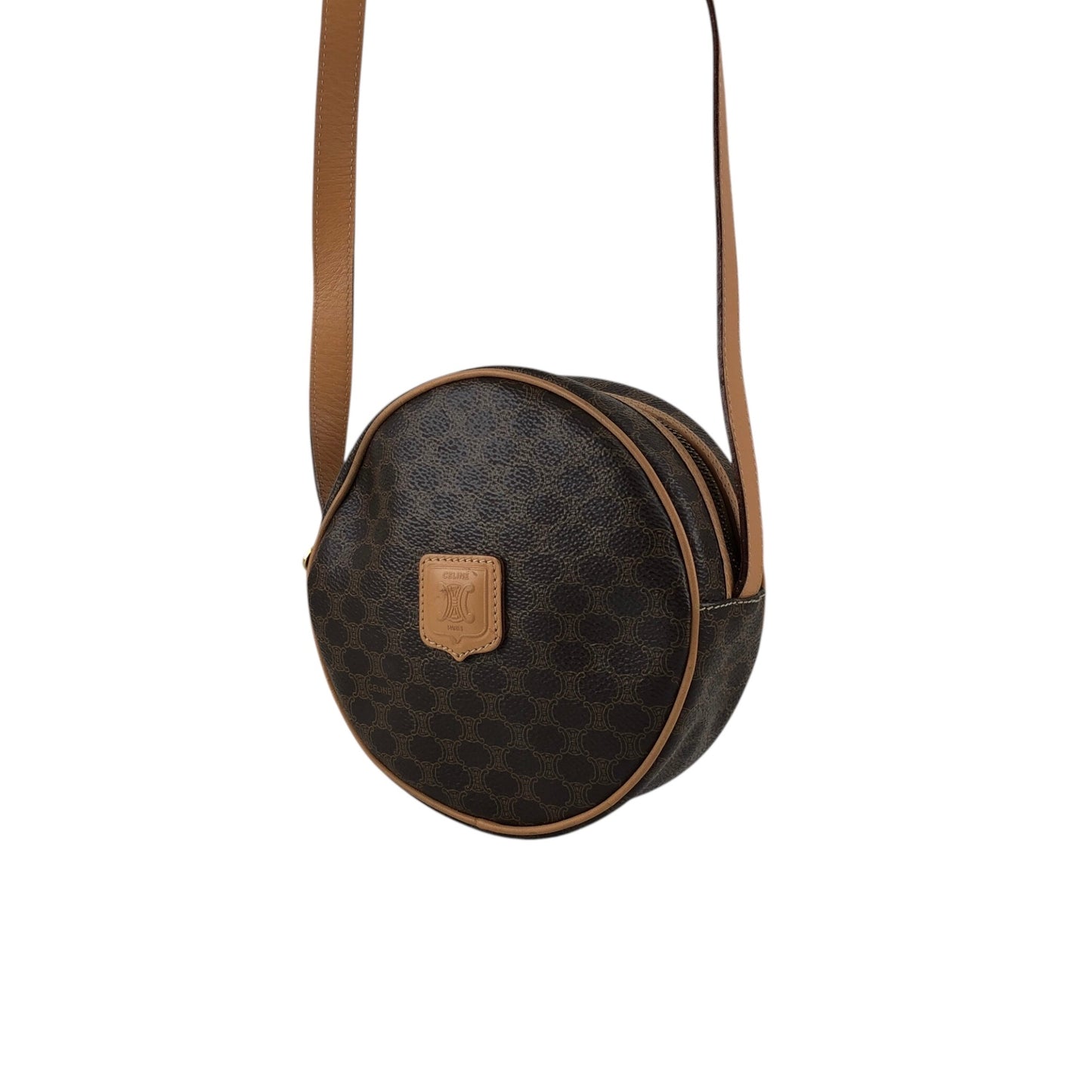 CELINE Macadam Blason Round Shoulder bag Brown Vintage teecbu