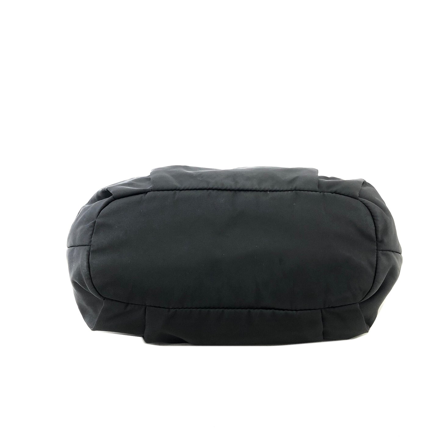 PRADA Logo Nylon Leather Shirring Handbag Black Vintage xwztuy