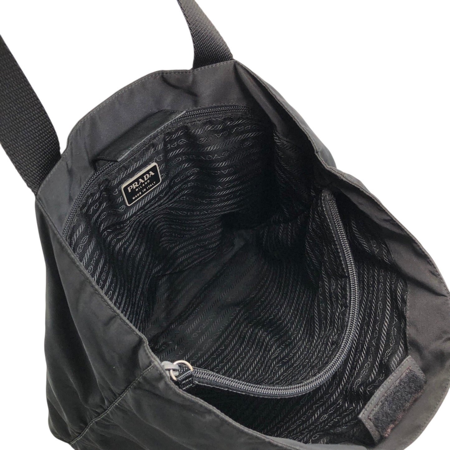 PRADA Triangle Logo Double Pocket Totebag Black Vintage ezms23