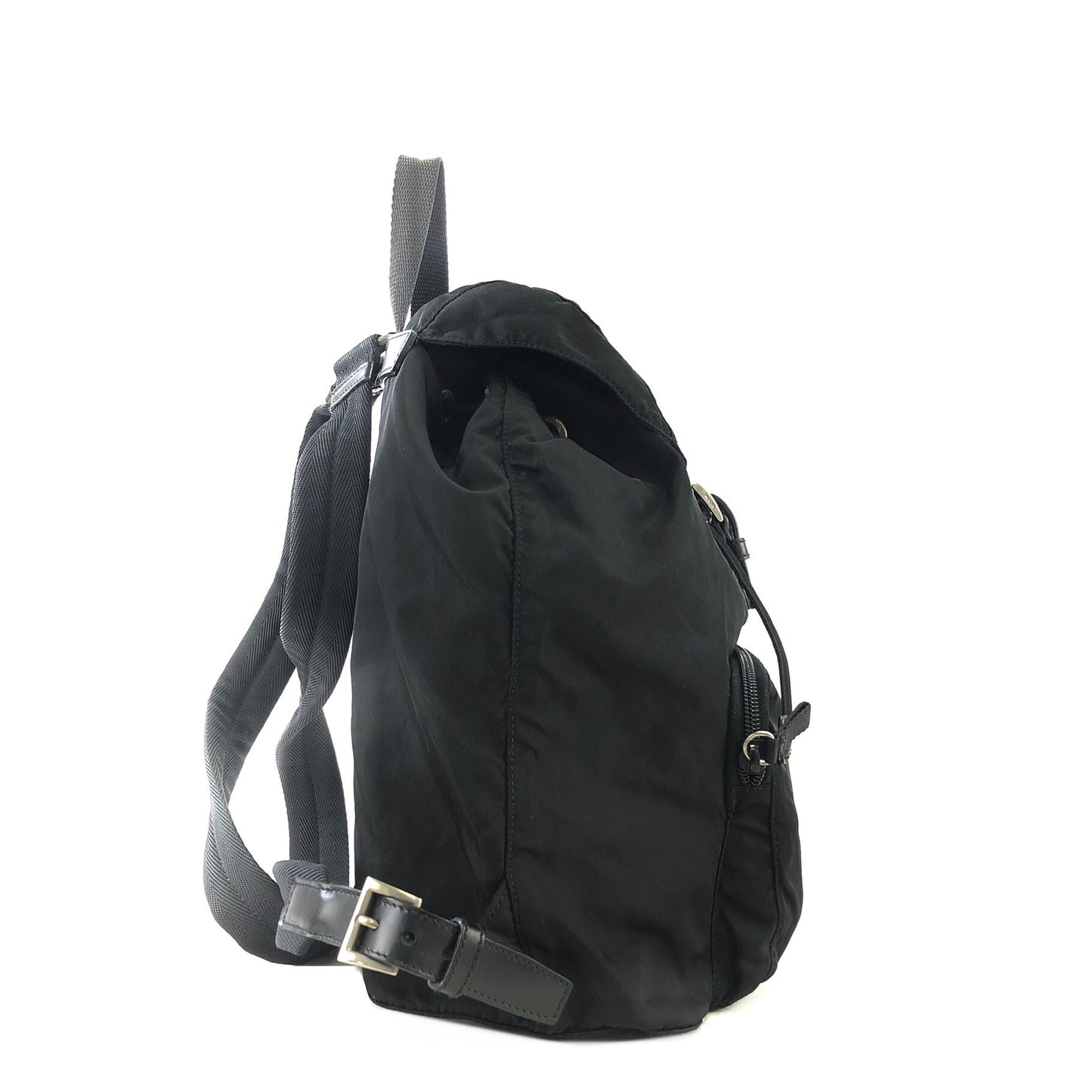 PRADA Triangle Logo Nylon Backpack Black Vintage js64pa
