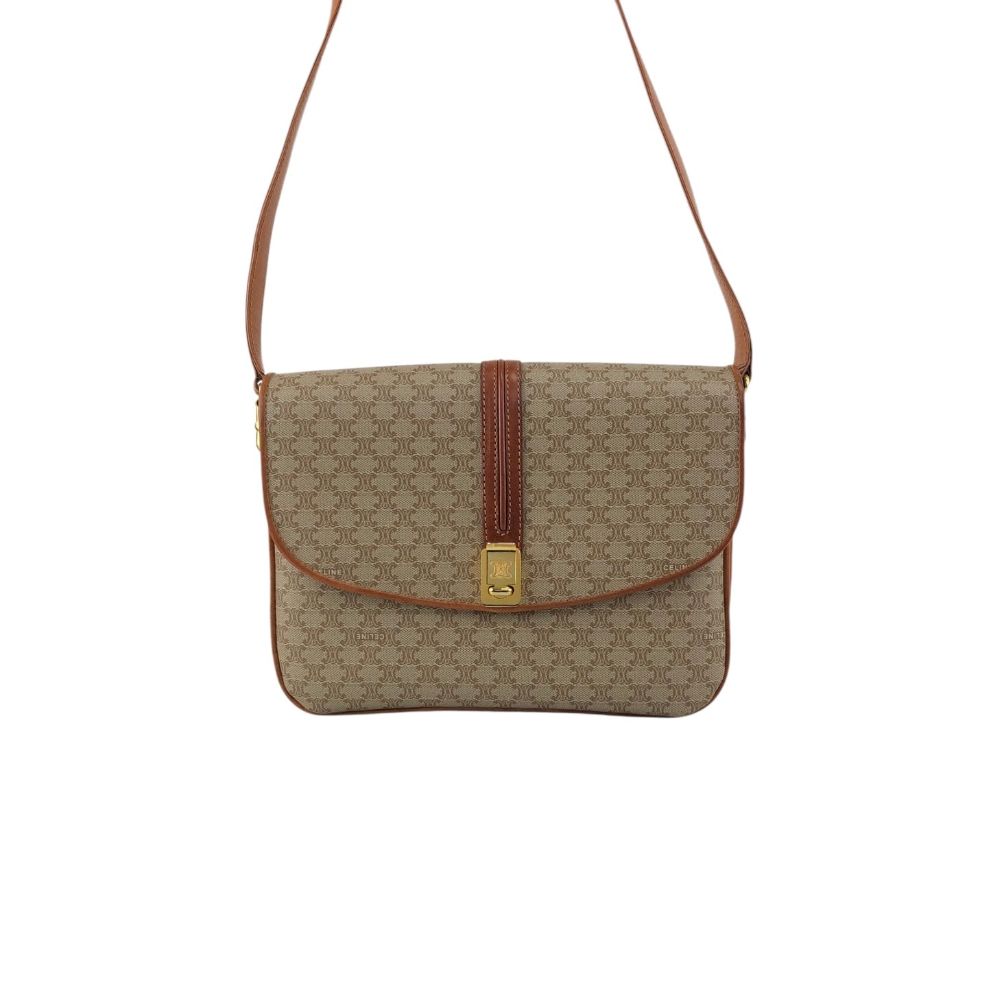 CELINE Macadam Front Buckle Shoulder bag Beige Vintage ezjmir