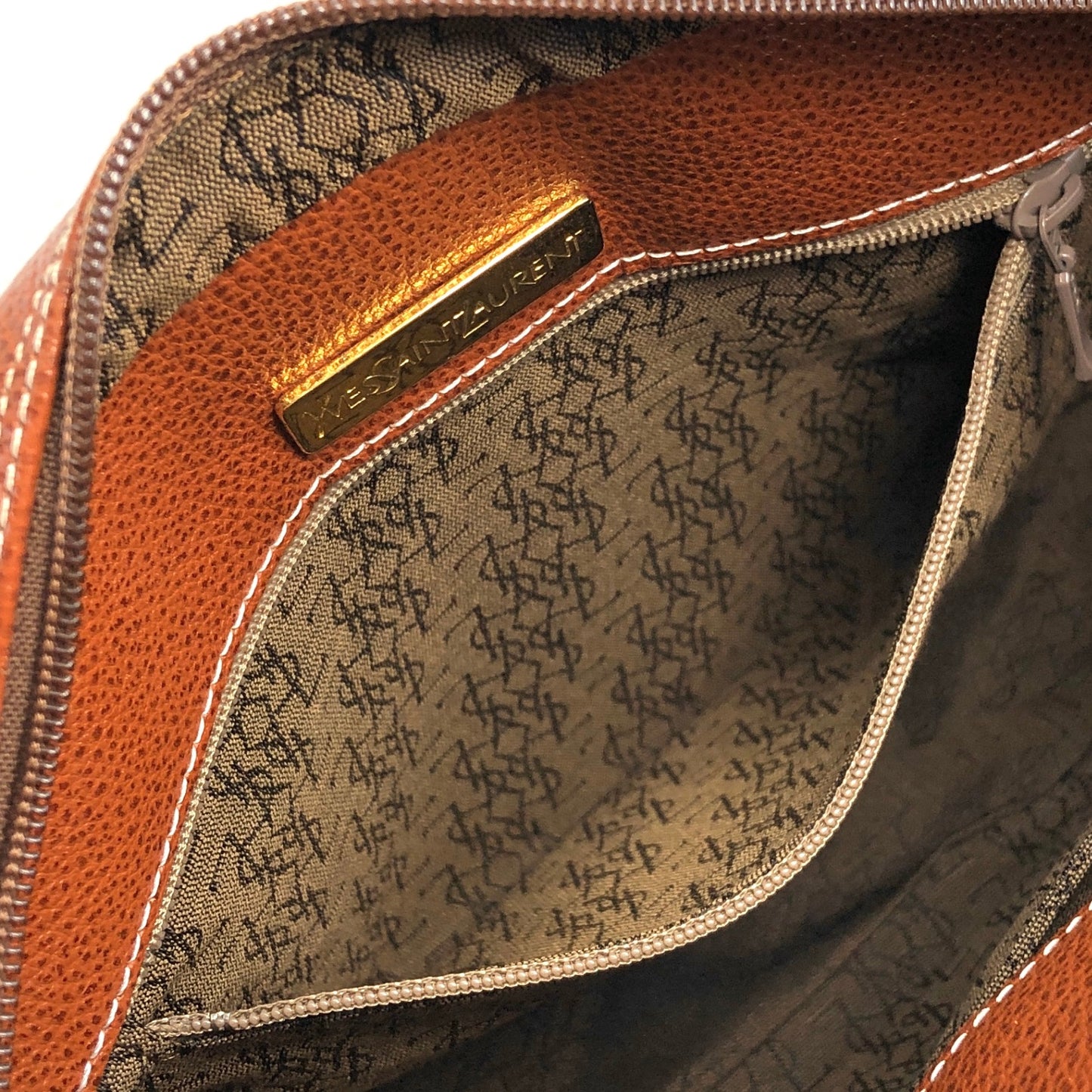 Yves Saint Laurent YSL Logo Stitch Shoulder bag Brown Vintage mvybaw