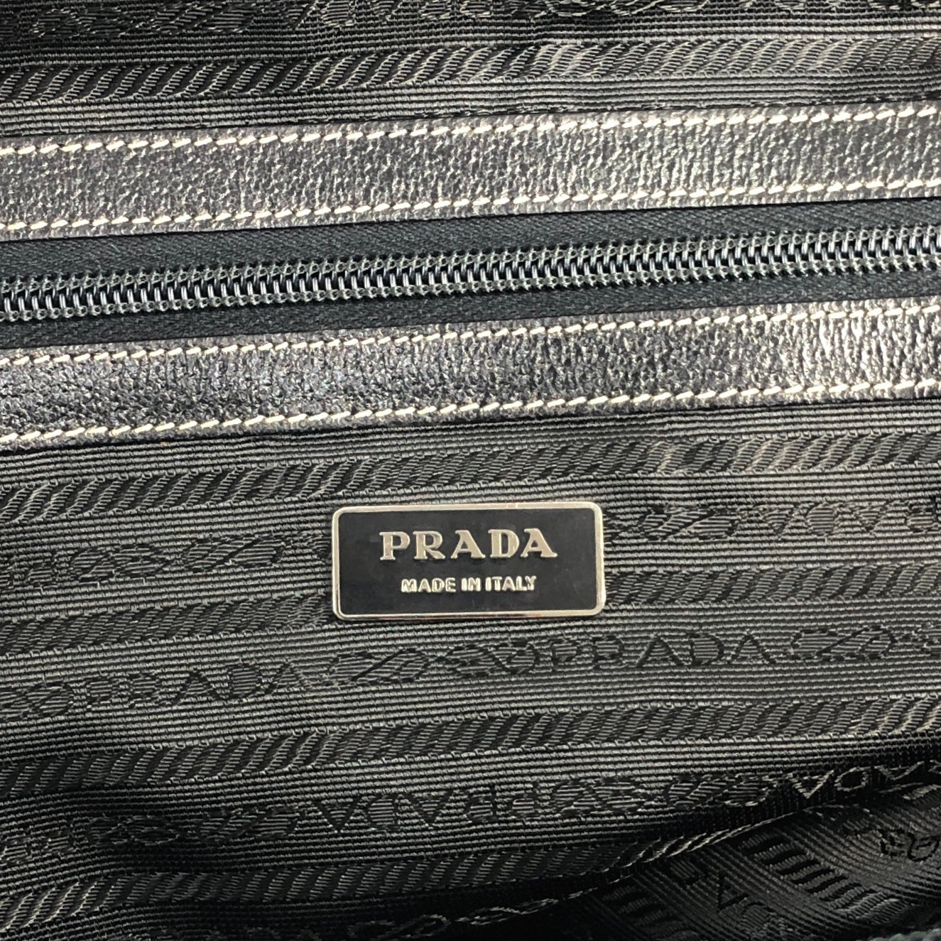 PRADA Triangle Logo Handbag Boston bag Black×Khaki Vintage 7dekxx
