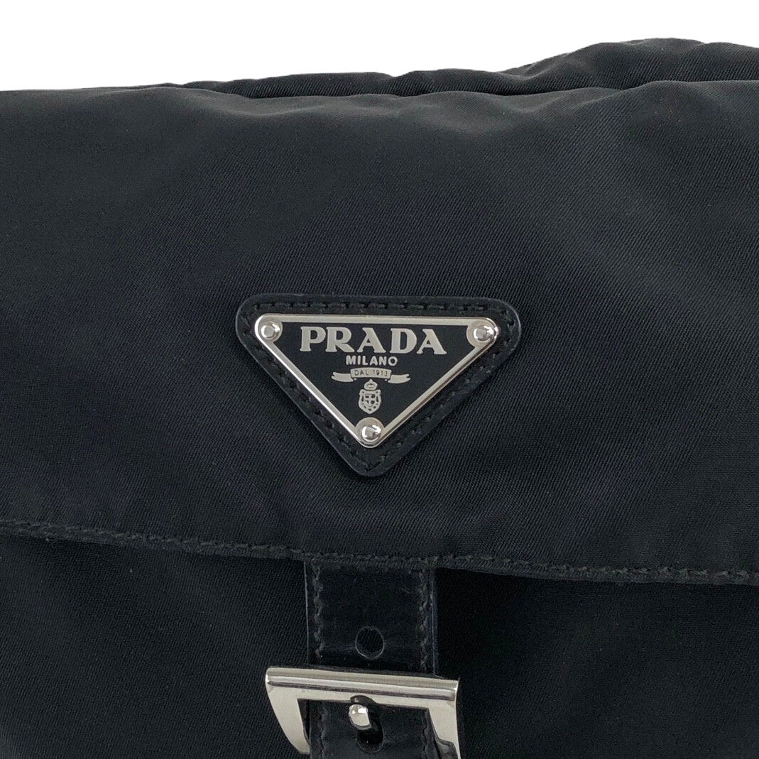 PRADA Triangle Logo Front Buckle Shoulder bag Black Vintage t6pn2f