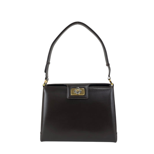 GUCCI Turn Lock Handbag Brown Vintage ud4z3y