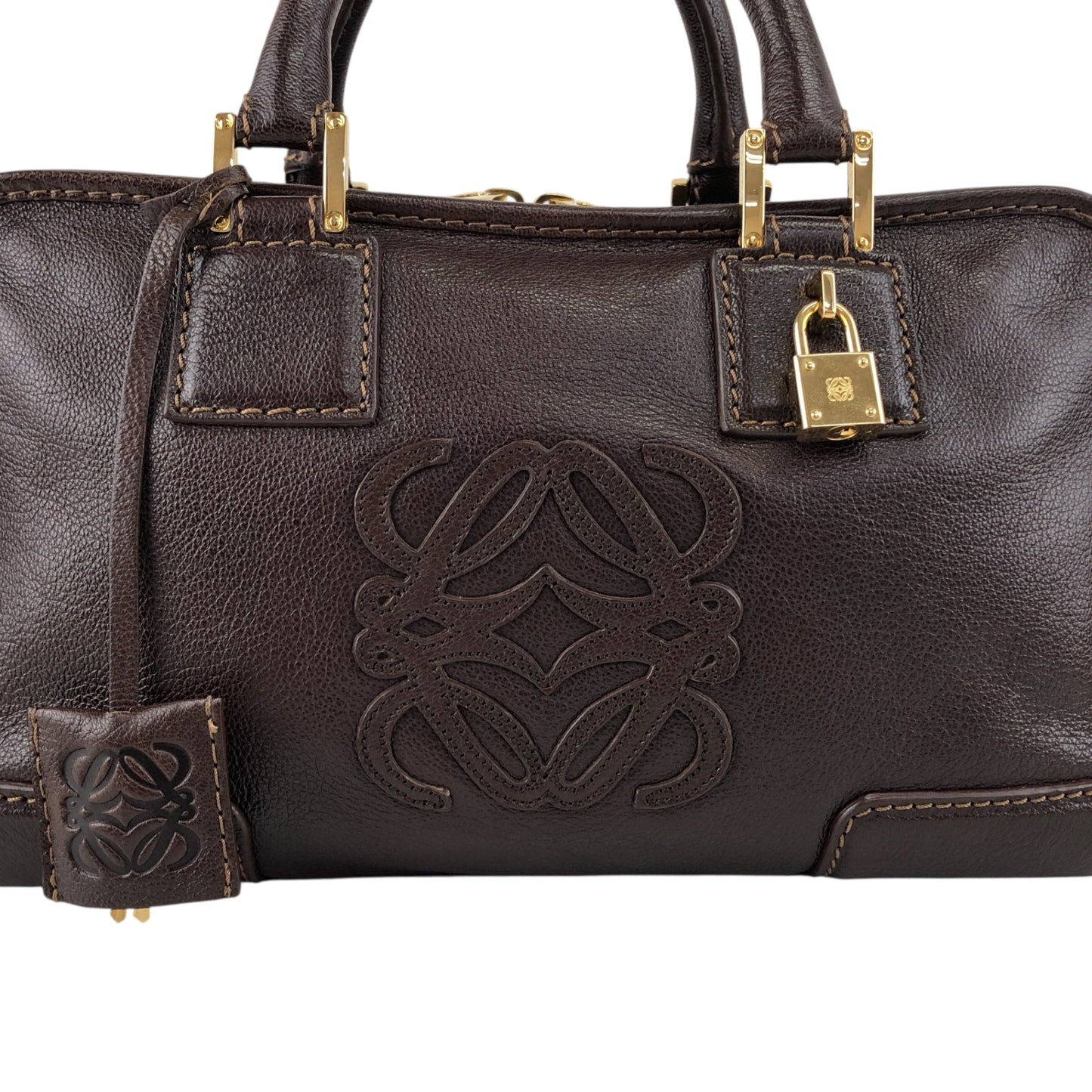 LOEWE Amazona28 Anagram Small Boston bag Handbag Brown Vintage vf56va