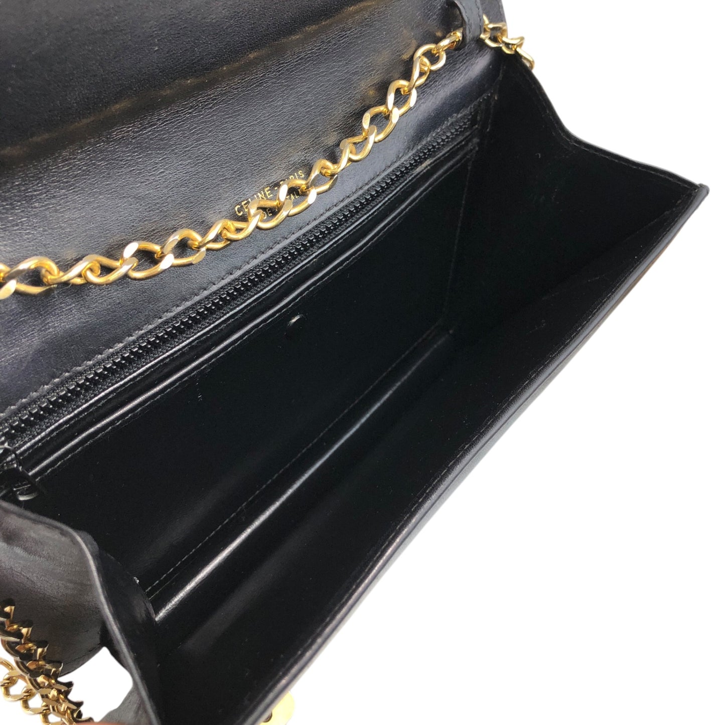 CELINE Triomphe Chain Shoulder bag Black Vintage fhwkwk