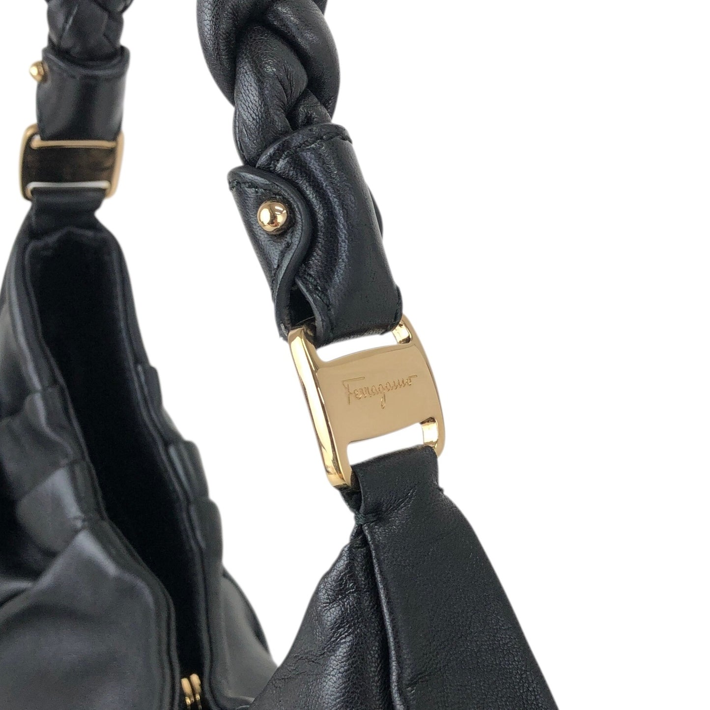 Salvatore Ferragamo Vala Ribbon Shoulder bag Hobobag Black Vintage nbxkia