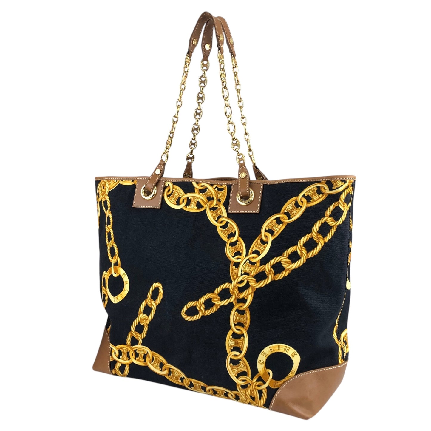 CELINE Blason Chain Shoulder bag Totebag Black Vintage vskgie