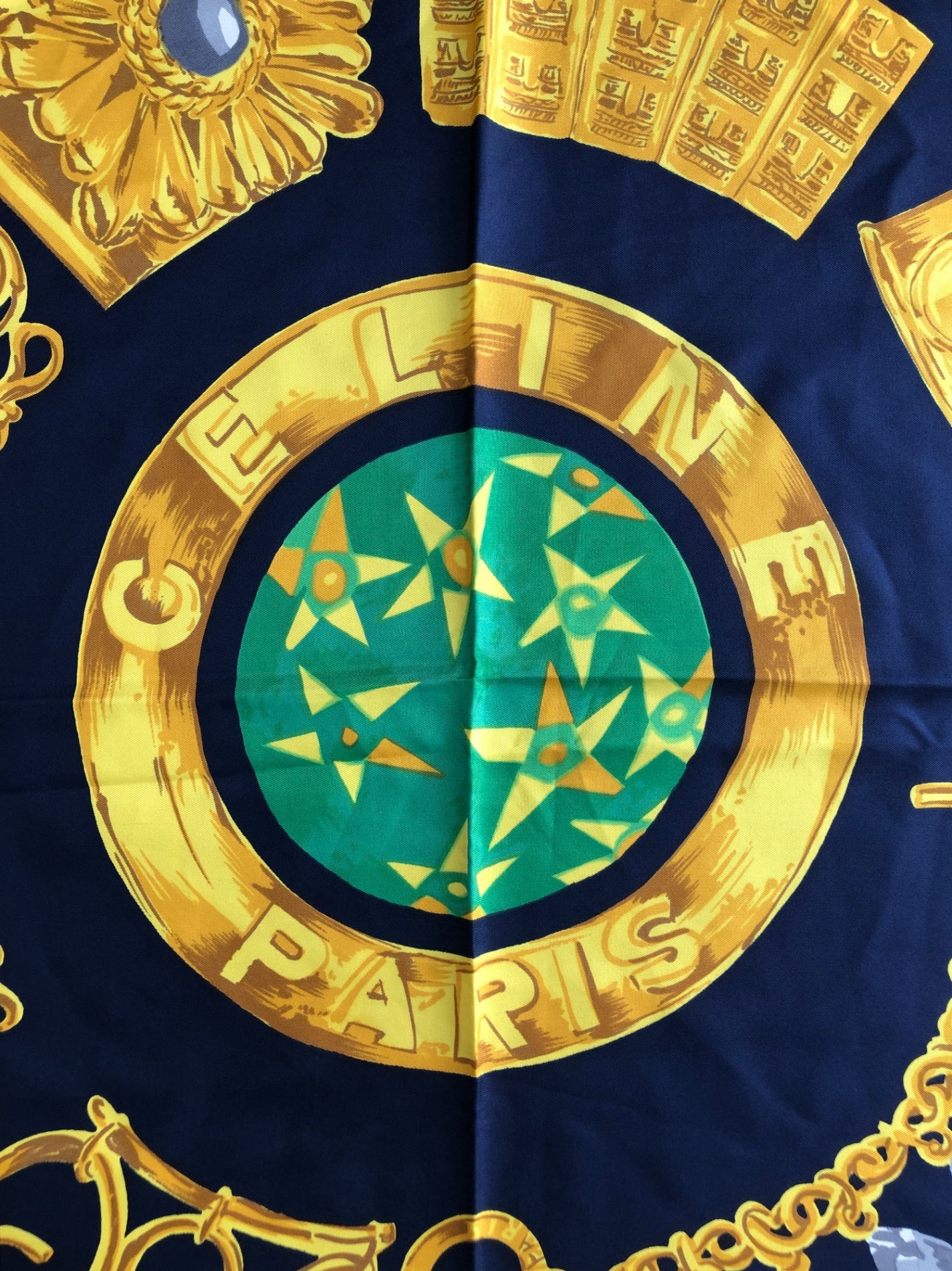CELINE Starball Arc de Triomphe Scarf Green×Navy Vintage amx5ih