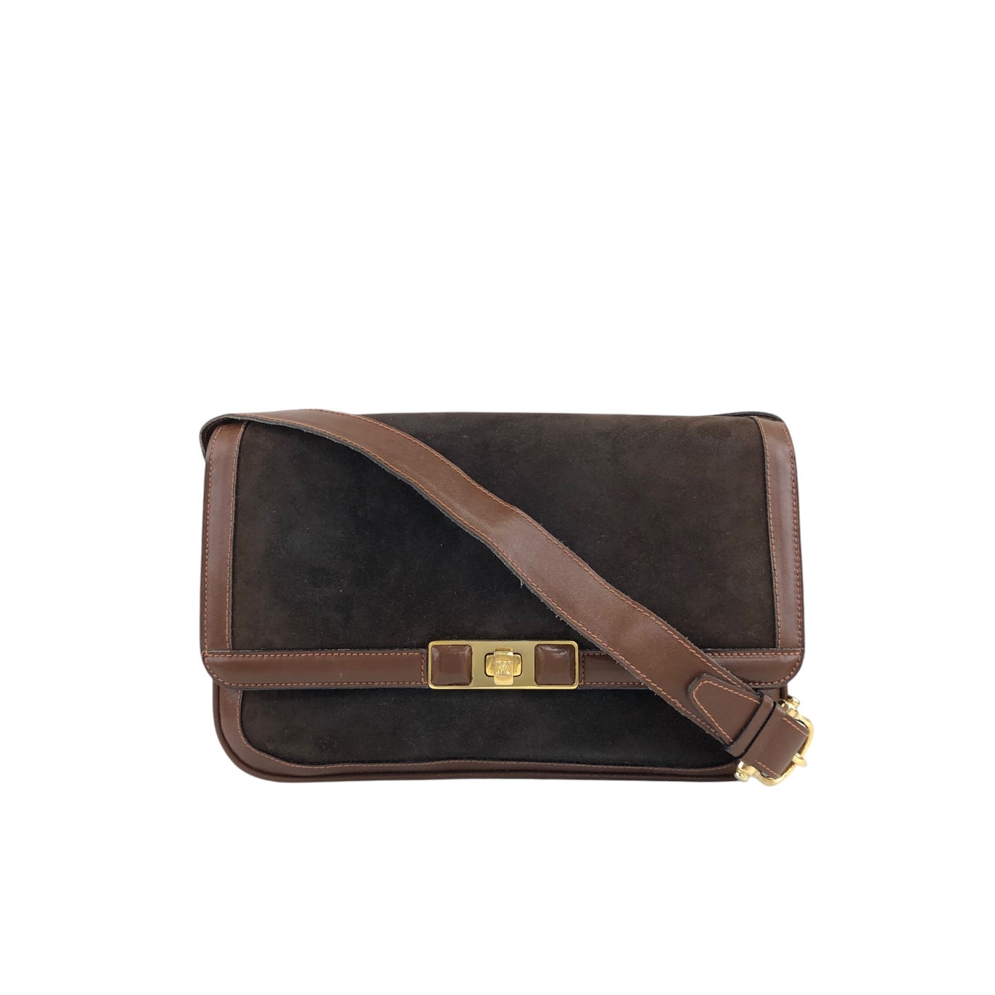 CELINE Blason Turn Lock Shoulder bag Brown Vintage j6d53x