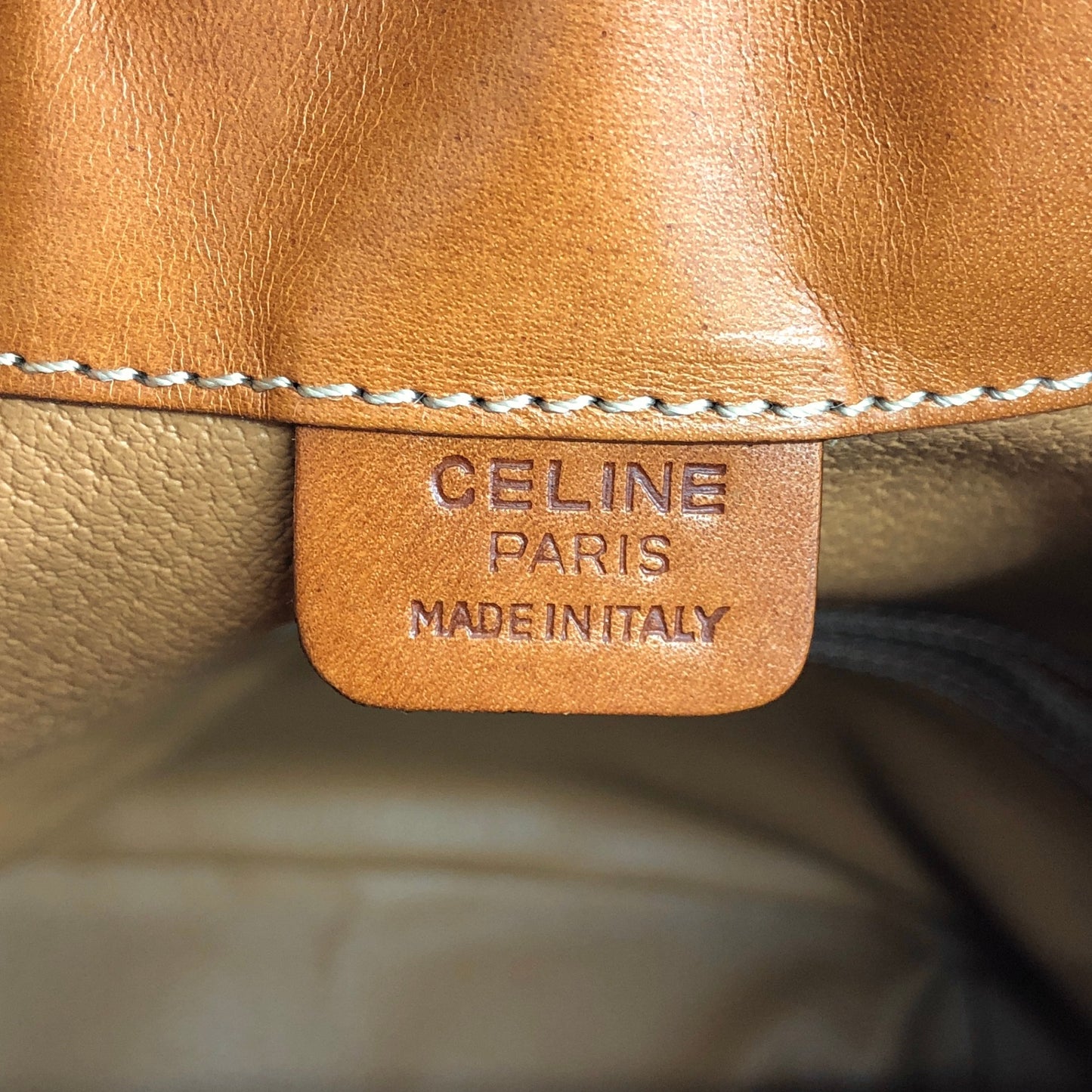 CELINE Macadam Blason Drawstring Shoulder bag Beige Vintage p4favs