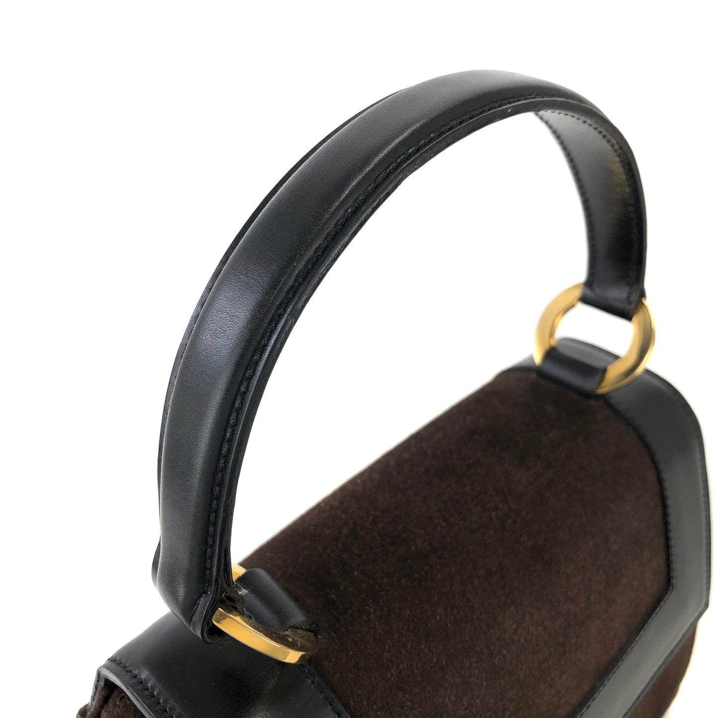 CELINE Circle Logo Suede Leather Two-way Handbag Shoulder bag Brown Black Vintage vxyndh