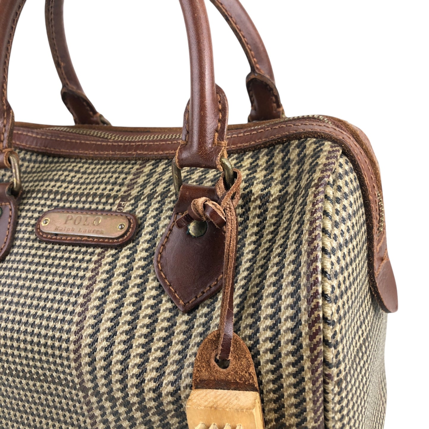RALPH LAUREN Logo Boston bag Brown Vintage djz8wh