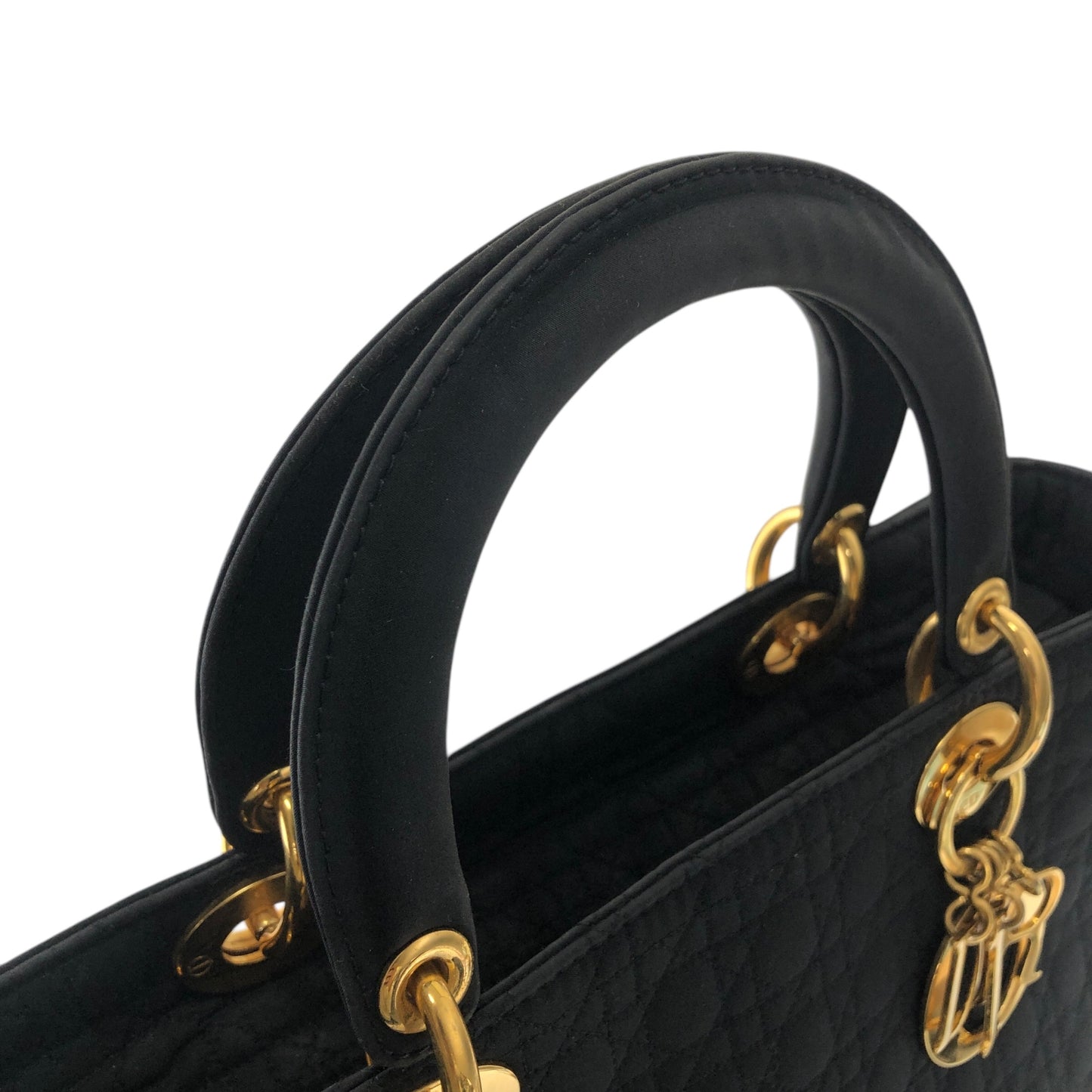 Christian Dior Cannage Logo Charm Handbag Black Vintage 2camf8