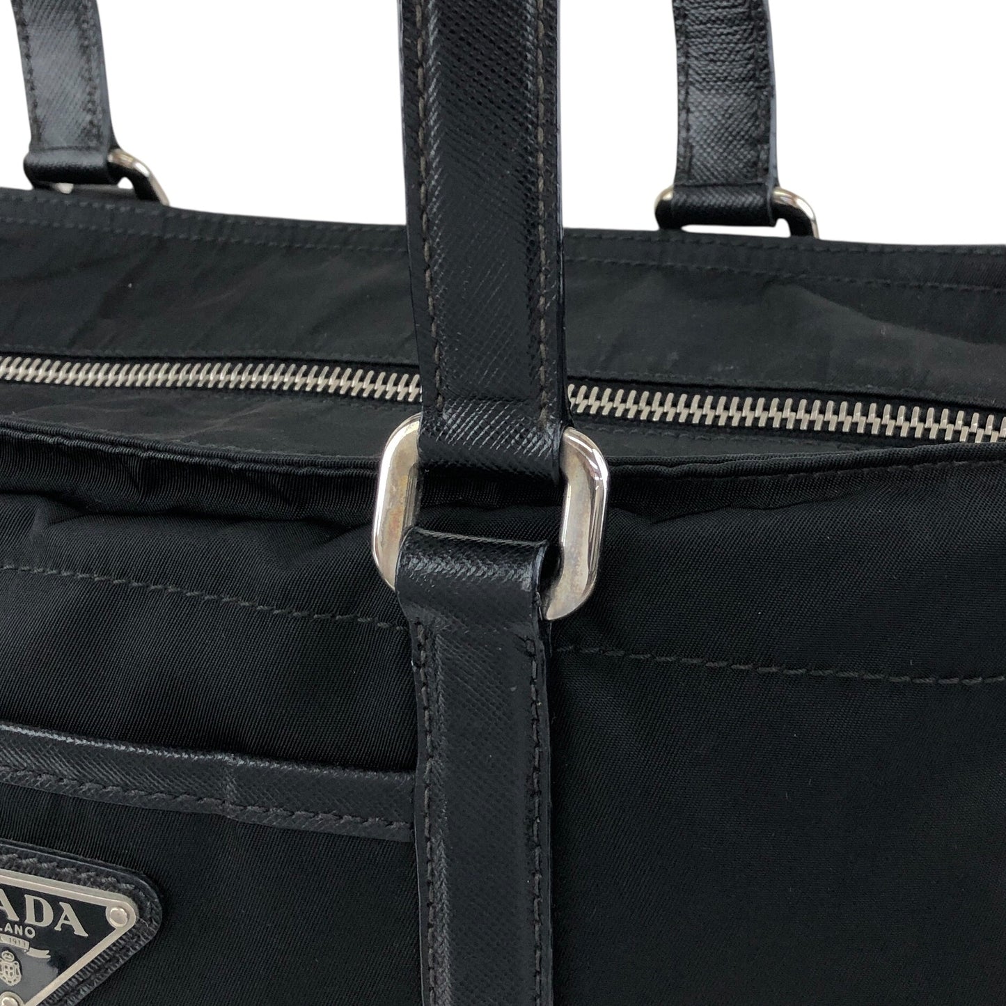 PRADA Tessuto Triangle Logo Front Pocket Totebag Black Vintage f42pyf