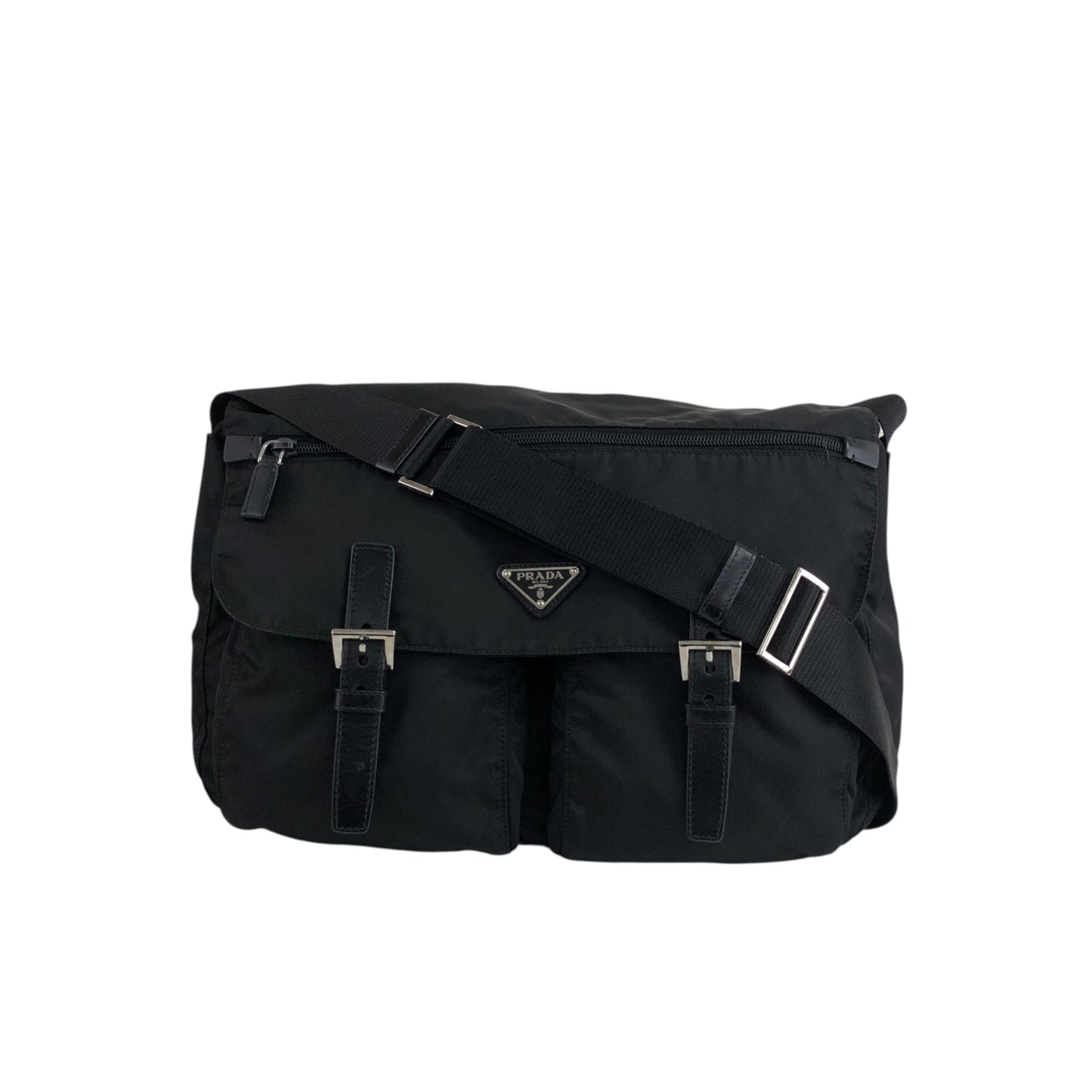 PRADA Triangle Logo Shoulder bag Black Vintage hyx77k