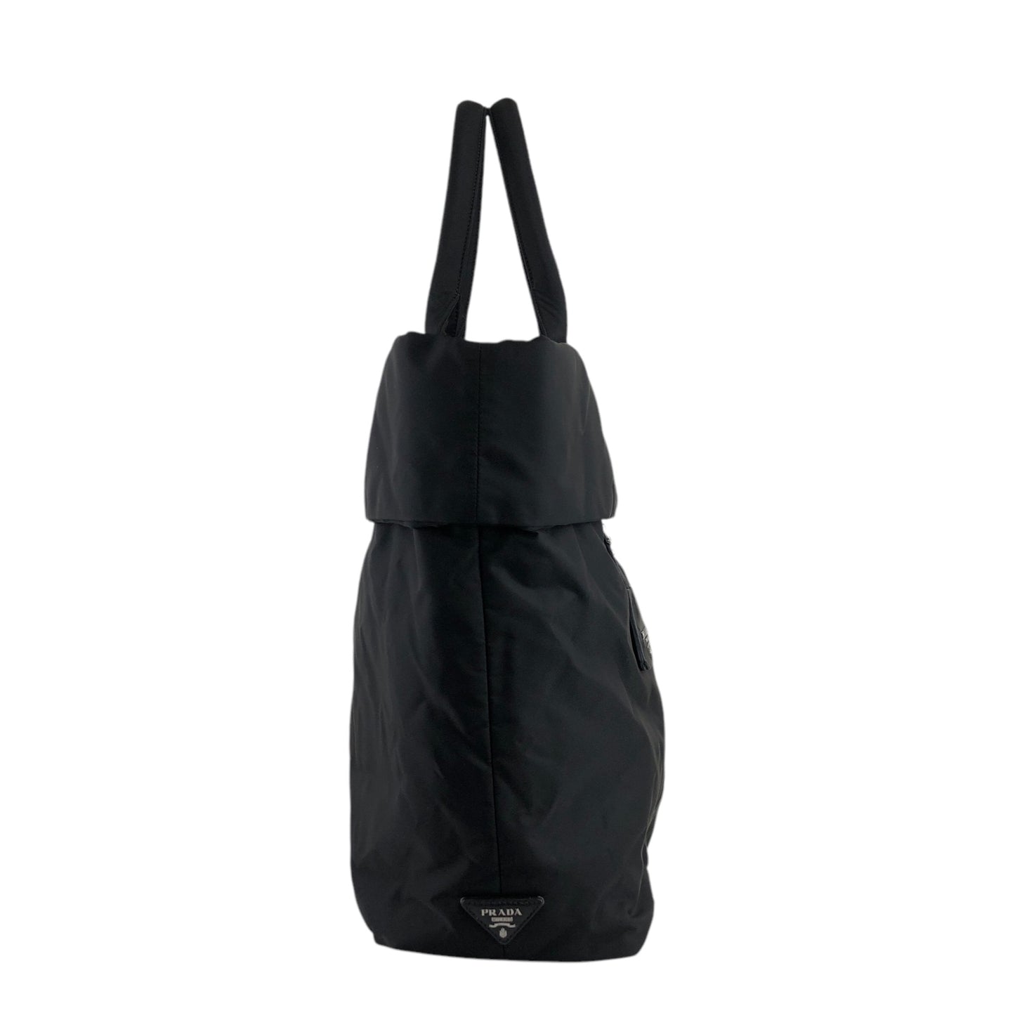 PRADA Triangle Logo Front Zipper Handbag Black Vintage eyn74f