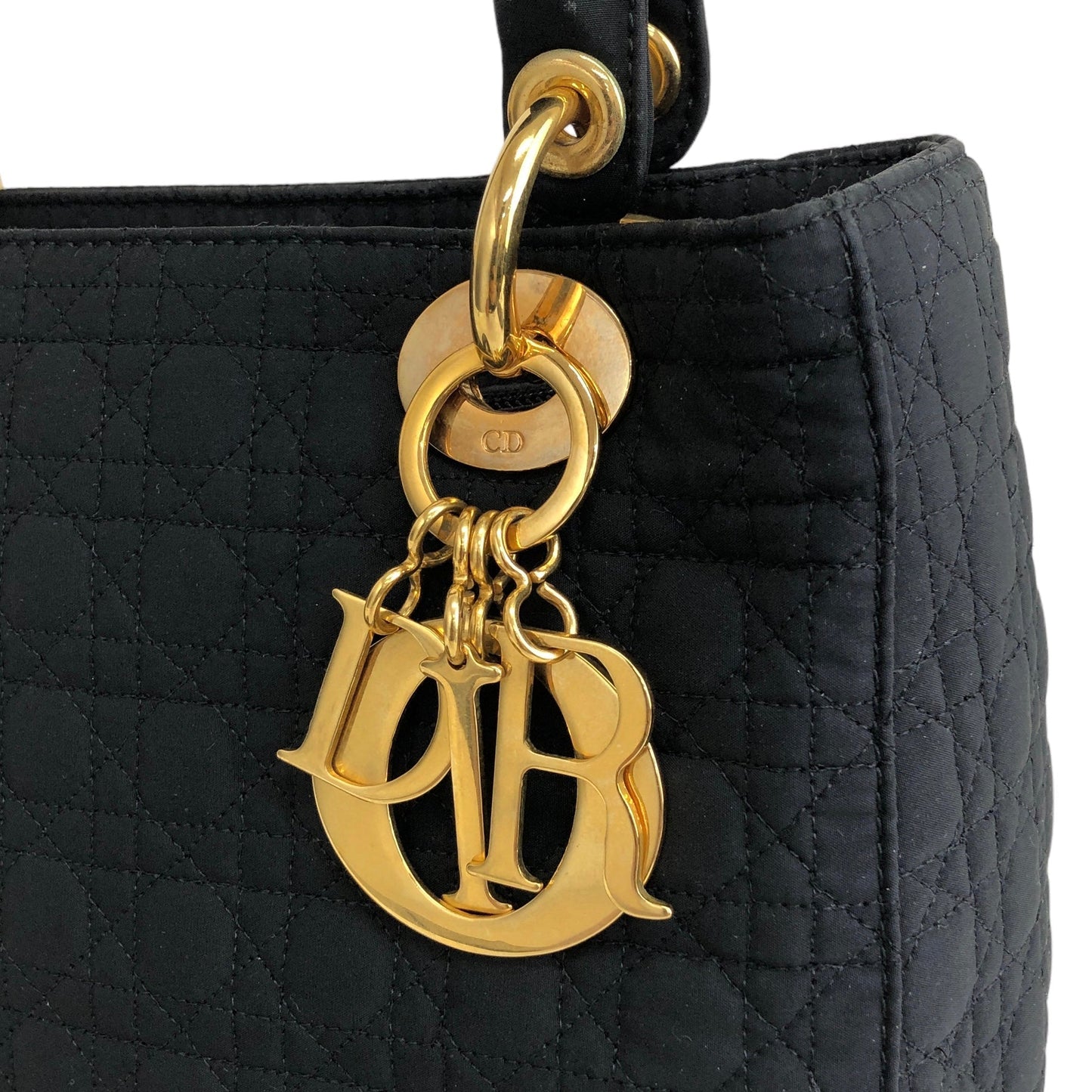 Christian Dior Lady Dior Cannage CD Logo Charm Nylon Two-way Handbag Shoulder bag Black Vintage vwagxx