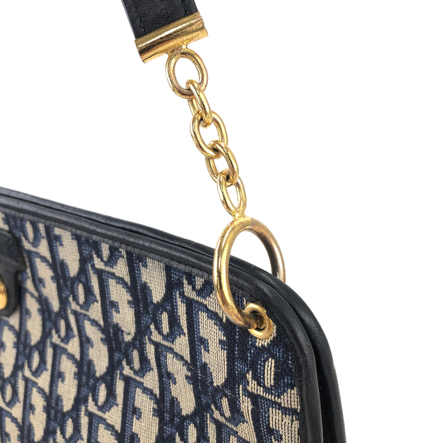 Christian Dior Trotter CD Logo Jacquard Leather Shoulder bag Navy Vintage 5f4tcg