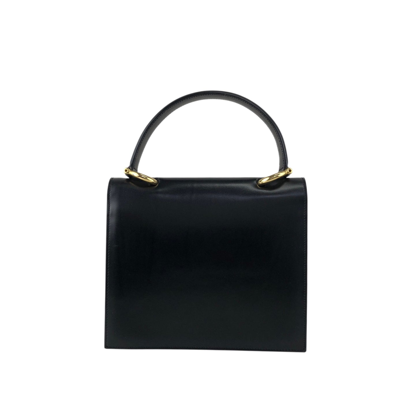 CELINE Horse Bit Top Handle Handbag Black Vintage b2e5yr