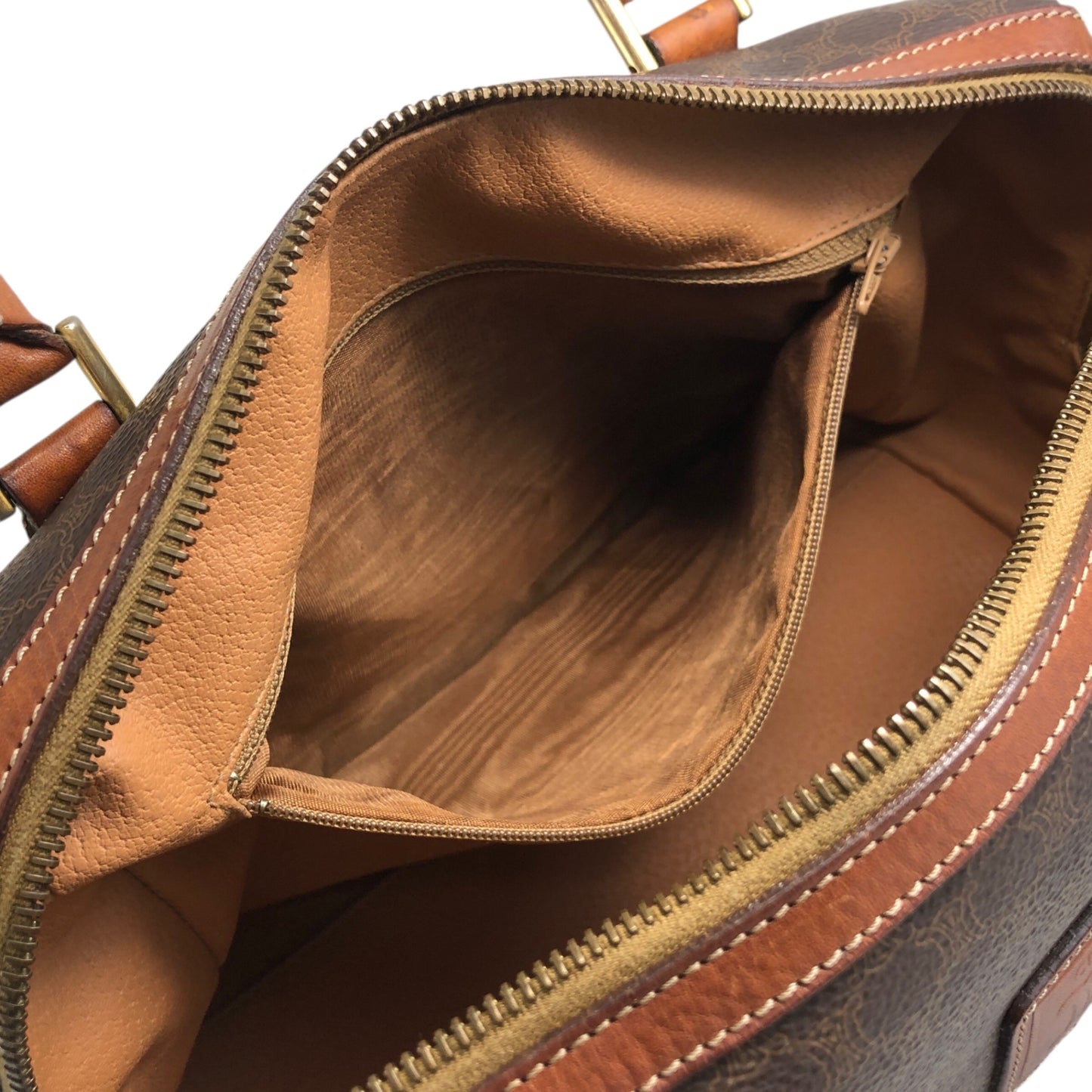 CELINE Macadam Blason Small Boston bag Handbag Brown Vintage akh2uk