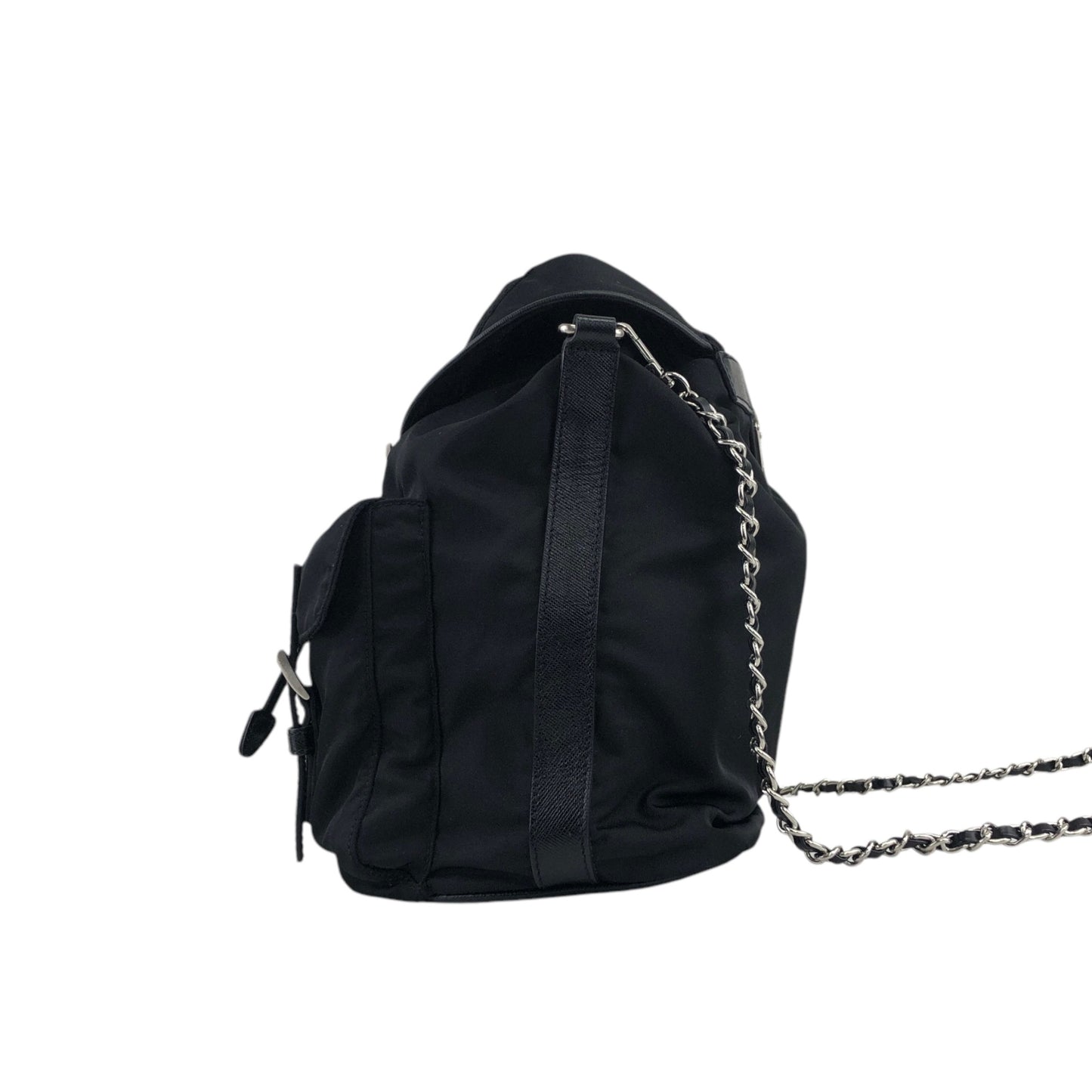 PRADA Triangle Logo Front Buckle Shoulder bag Black Vintage fkfvej