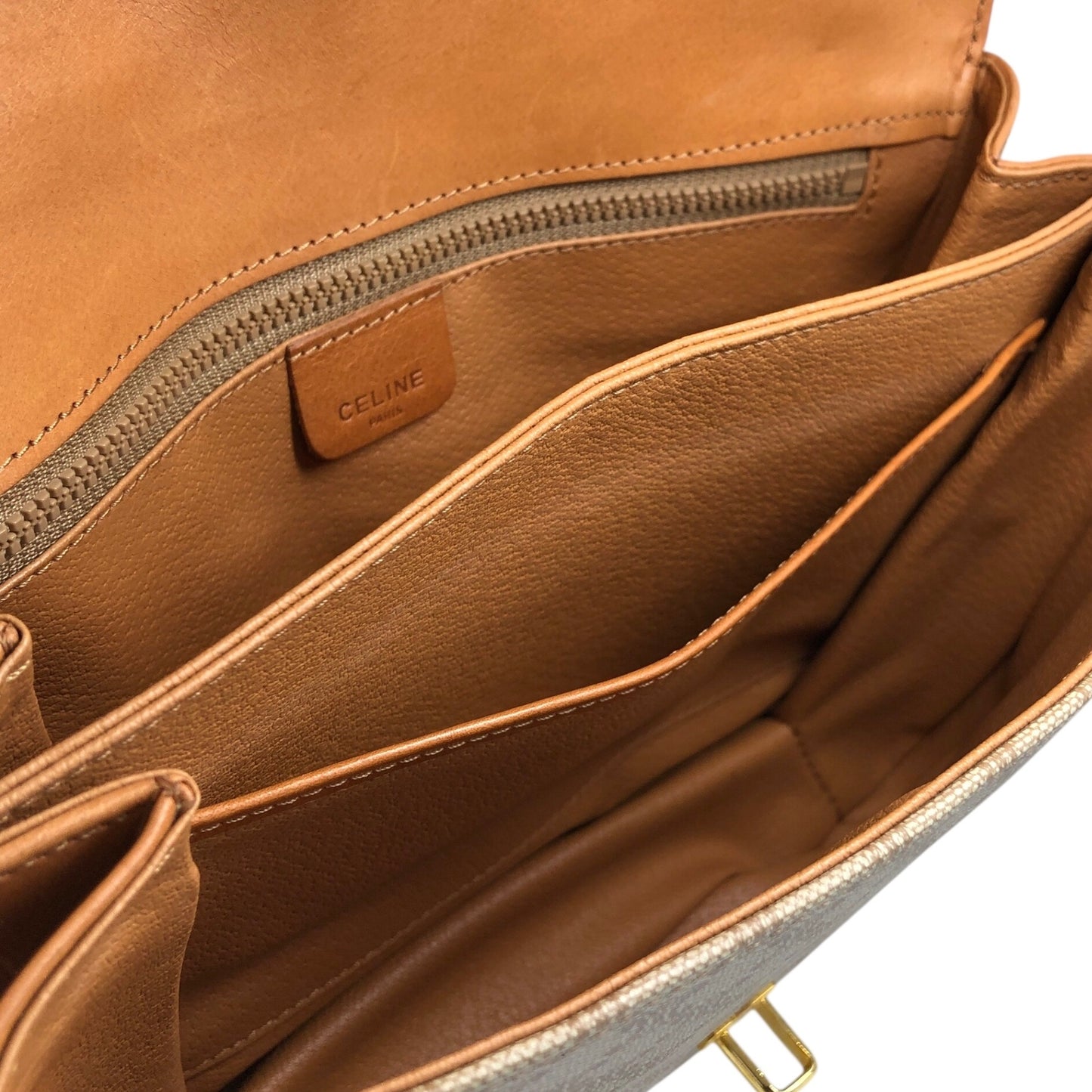 CELINE Macadam Front Buckle Shoulder bag Beige Vintage ezjmir