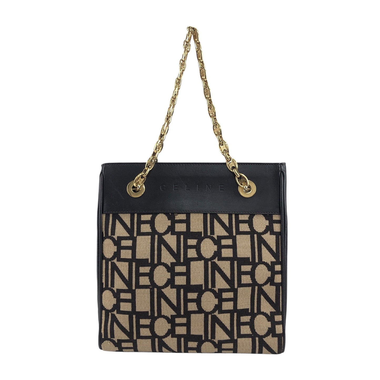 CELINE Logo Embroidery Chain Handbag Brown Vintage 88vc8f