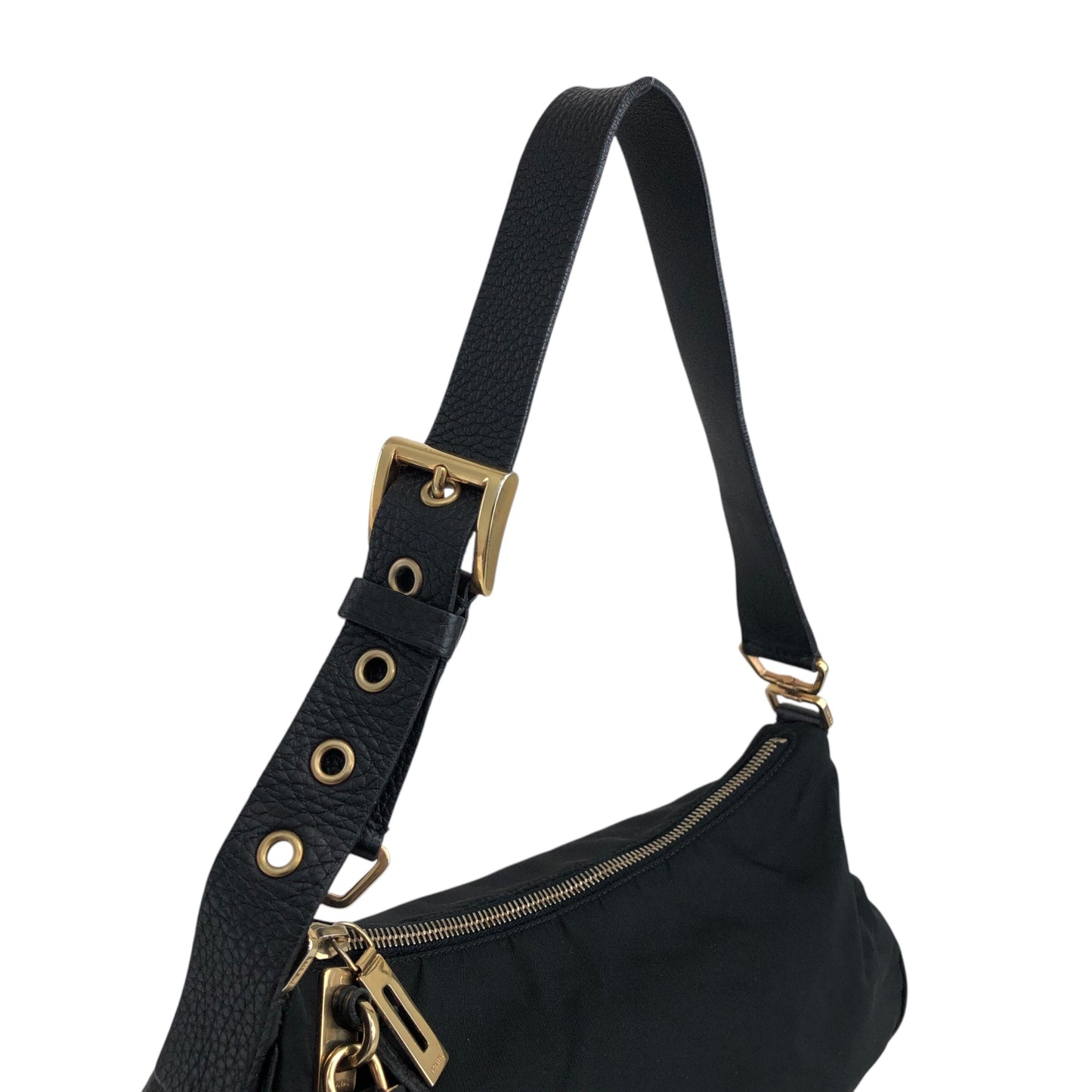 PRADA Triangle Logo Padlock Shoulder bag Black Vintage diw6aj