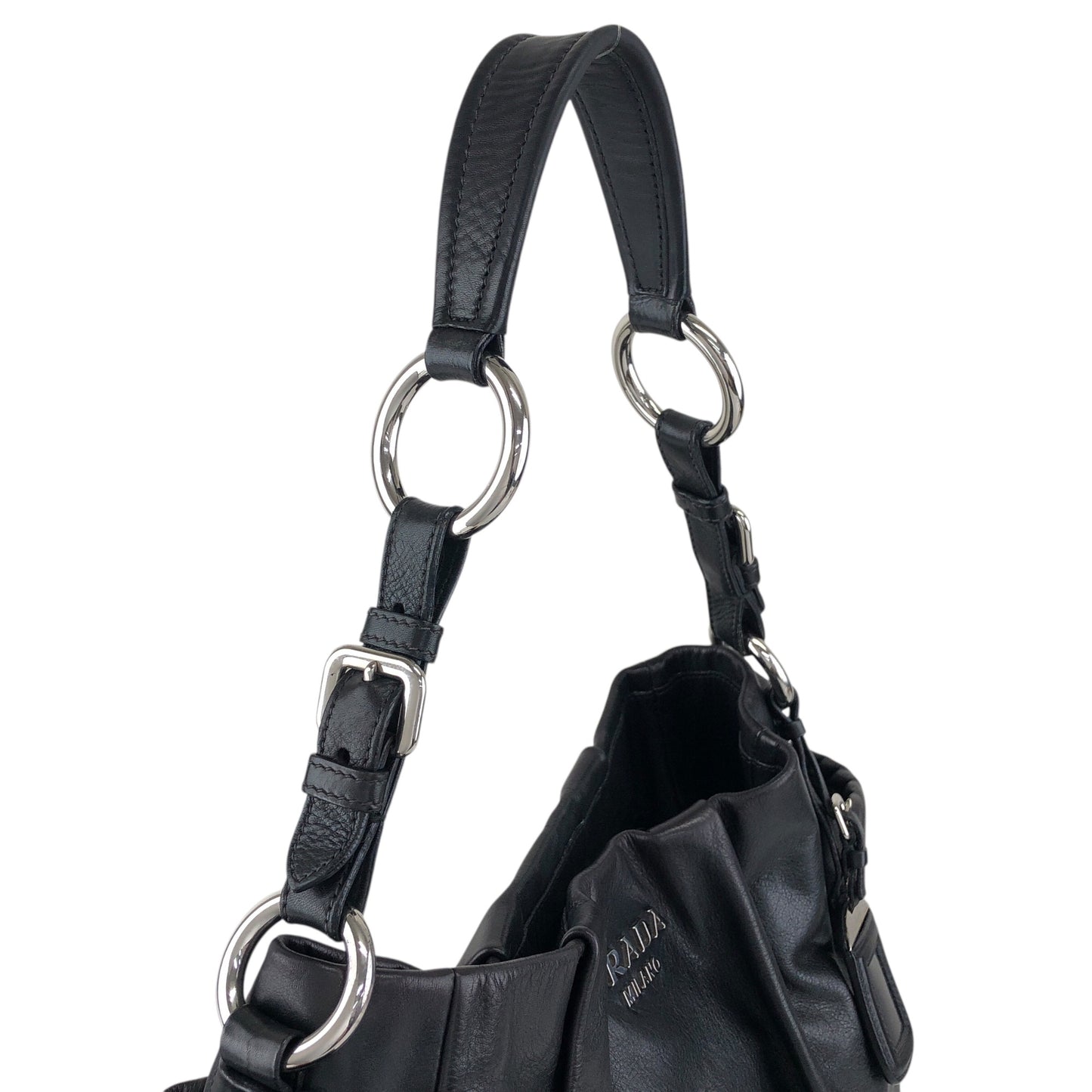 PRADA Logo Shoulder bag Hobobag Black Vintage pbitjd