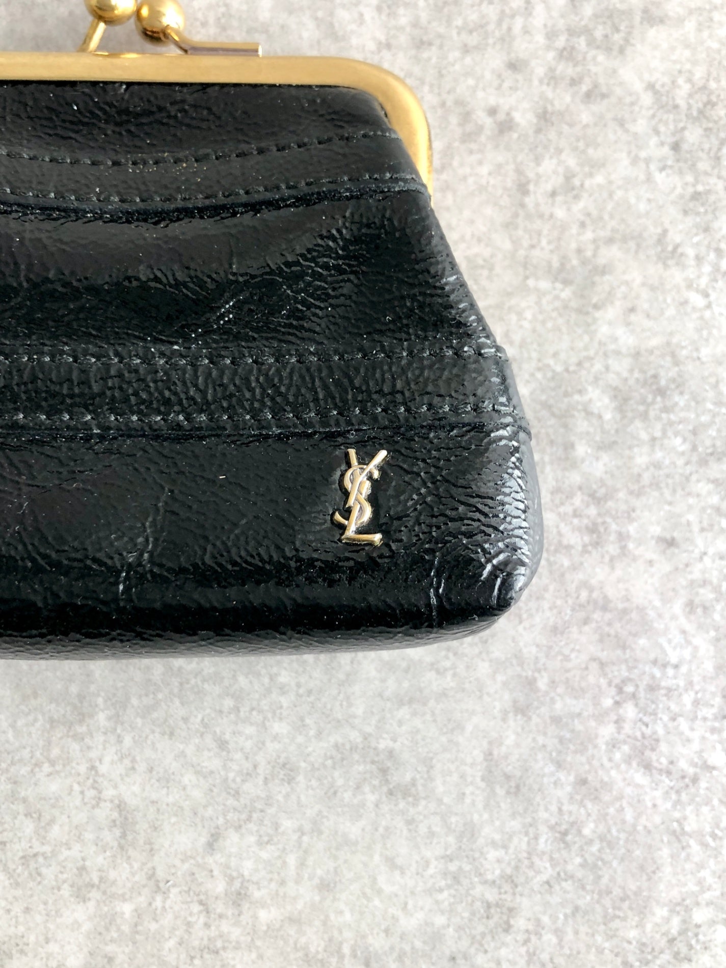 Yves Saint Laurent YSL Logo Metal Clasp Coin Purse Black Vintage s42xfp